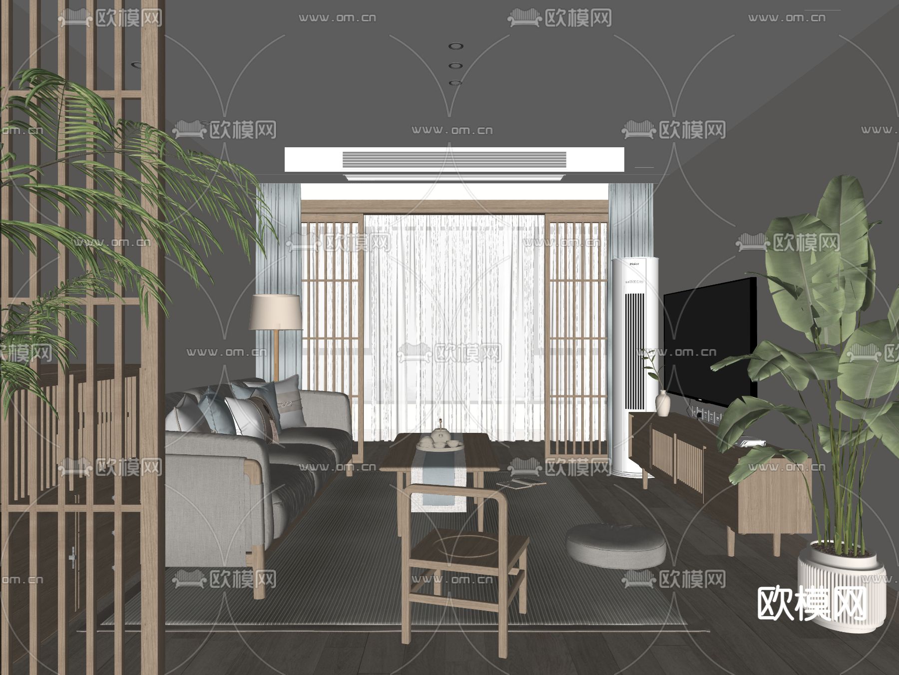 日式客厅su模型下载（渲染图2）