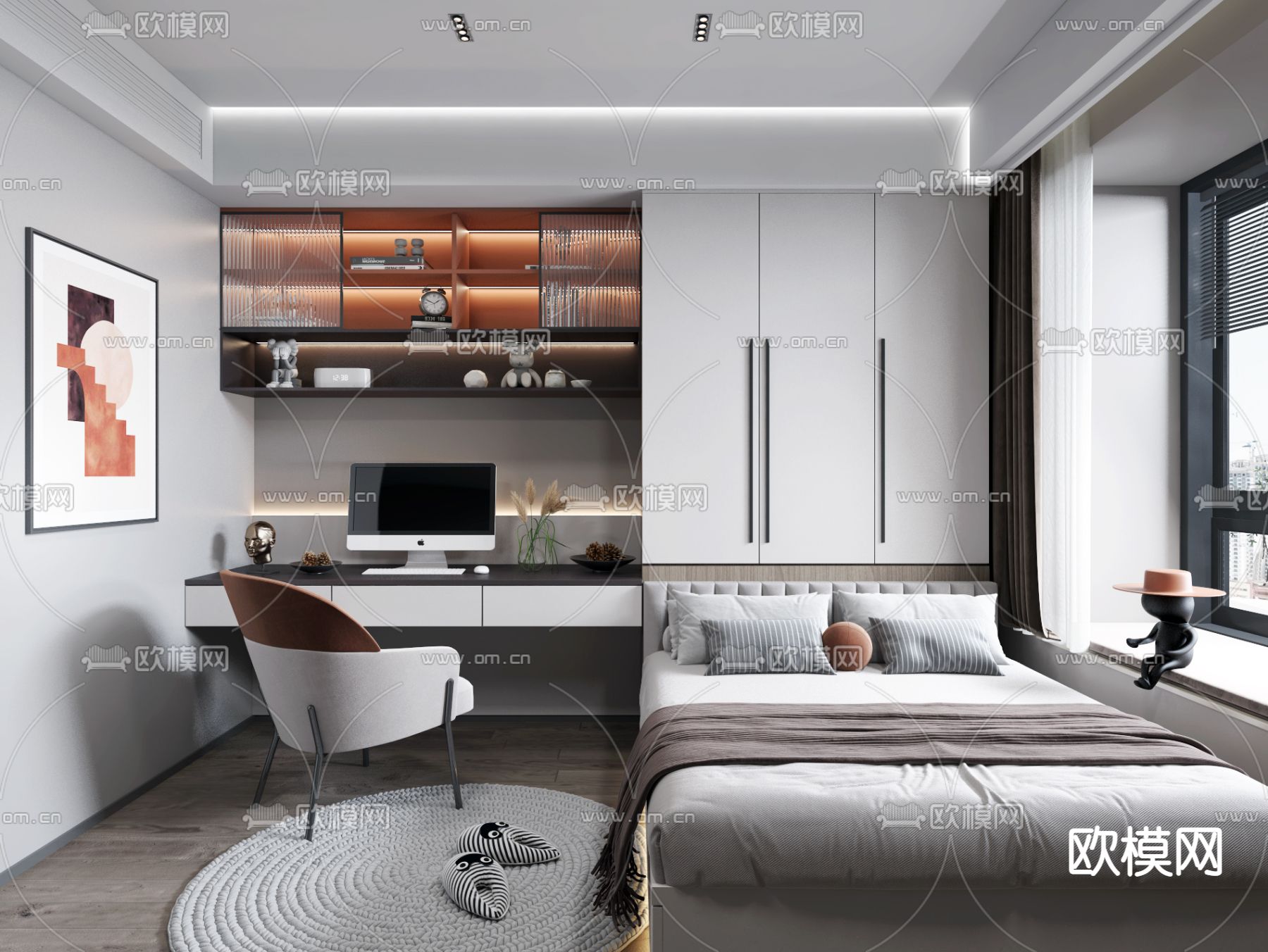 现代榻榻米卧室3d模型下载