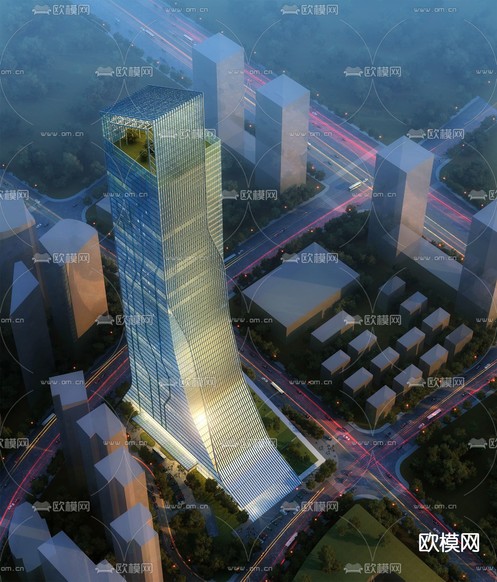 现代办公楼鸟瞰3d模型下载