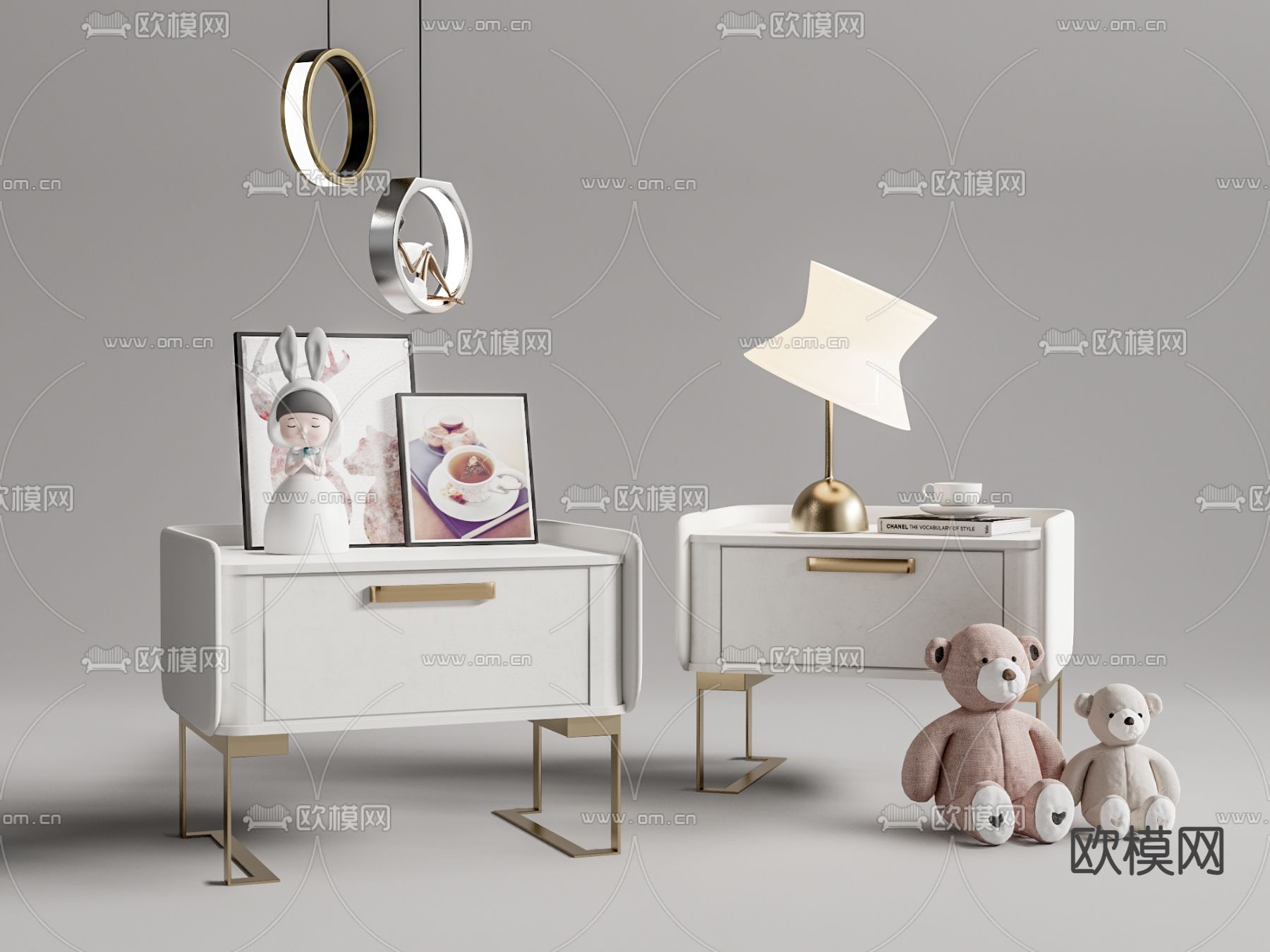 现代儿童床头柜su模型下载（渲染图1）