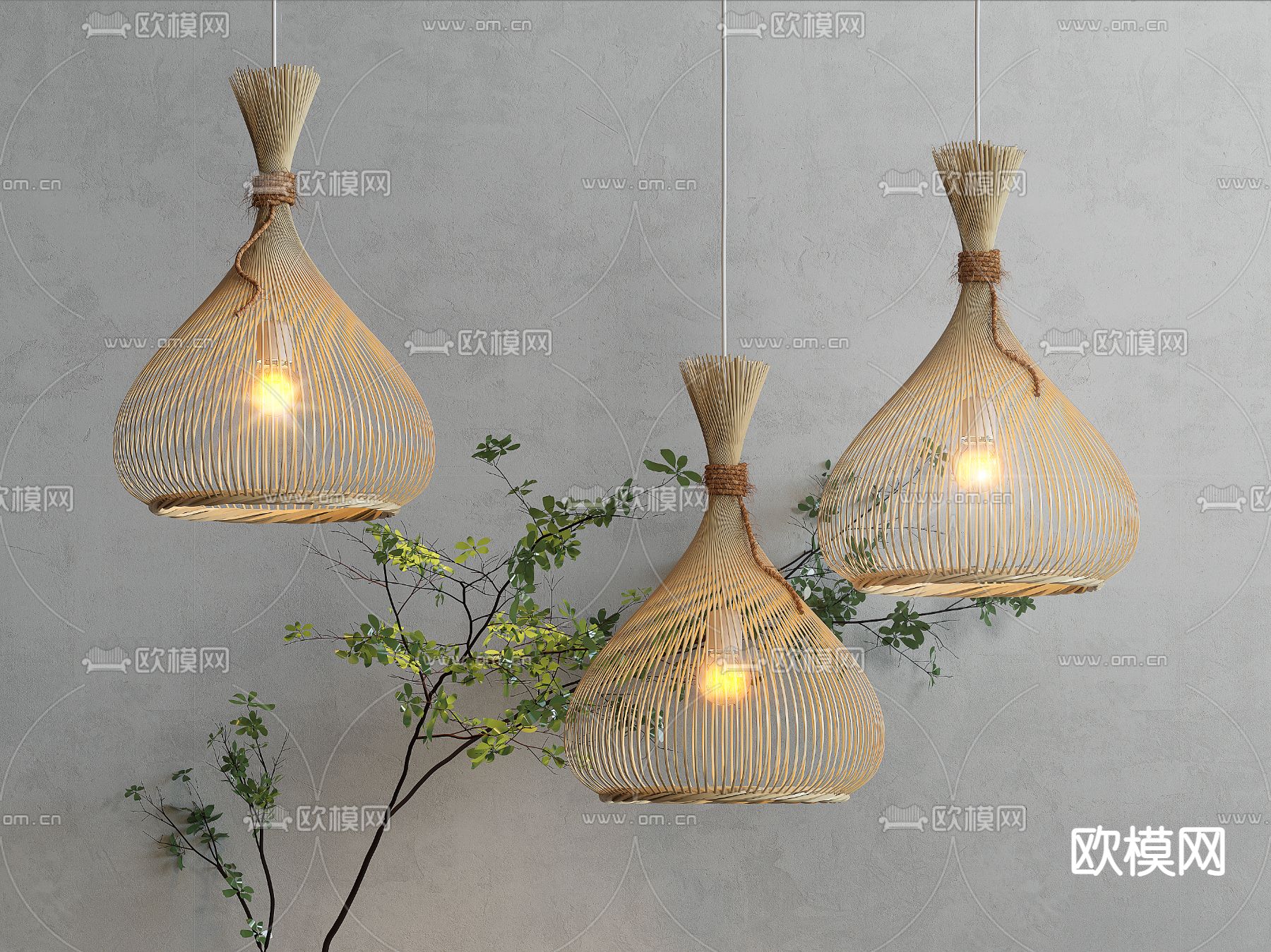 自然风竹编吊灯3d模型下载