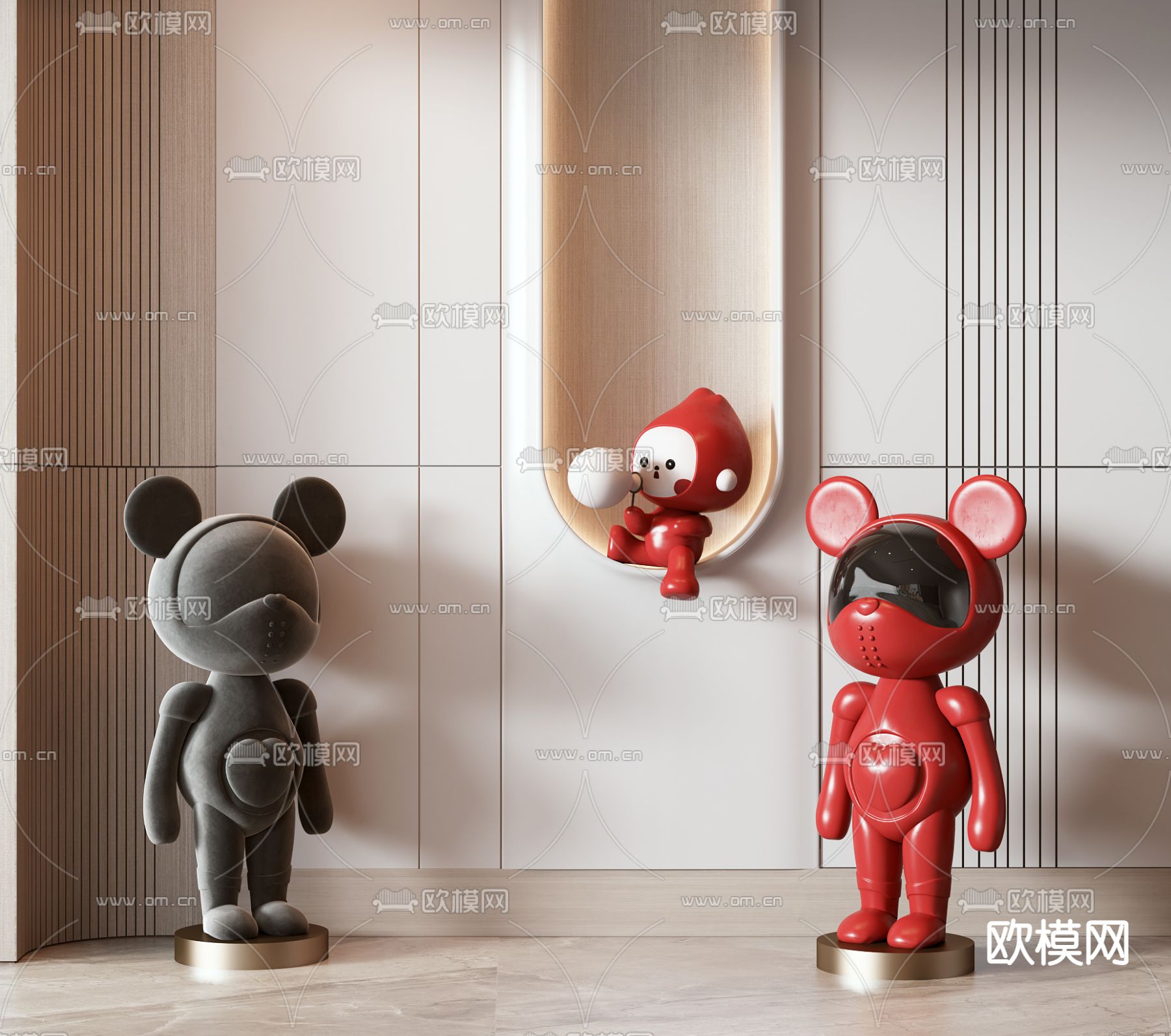 现代玩具熊潮玩雕塑3d模型下载（渲染图1）