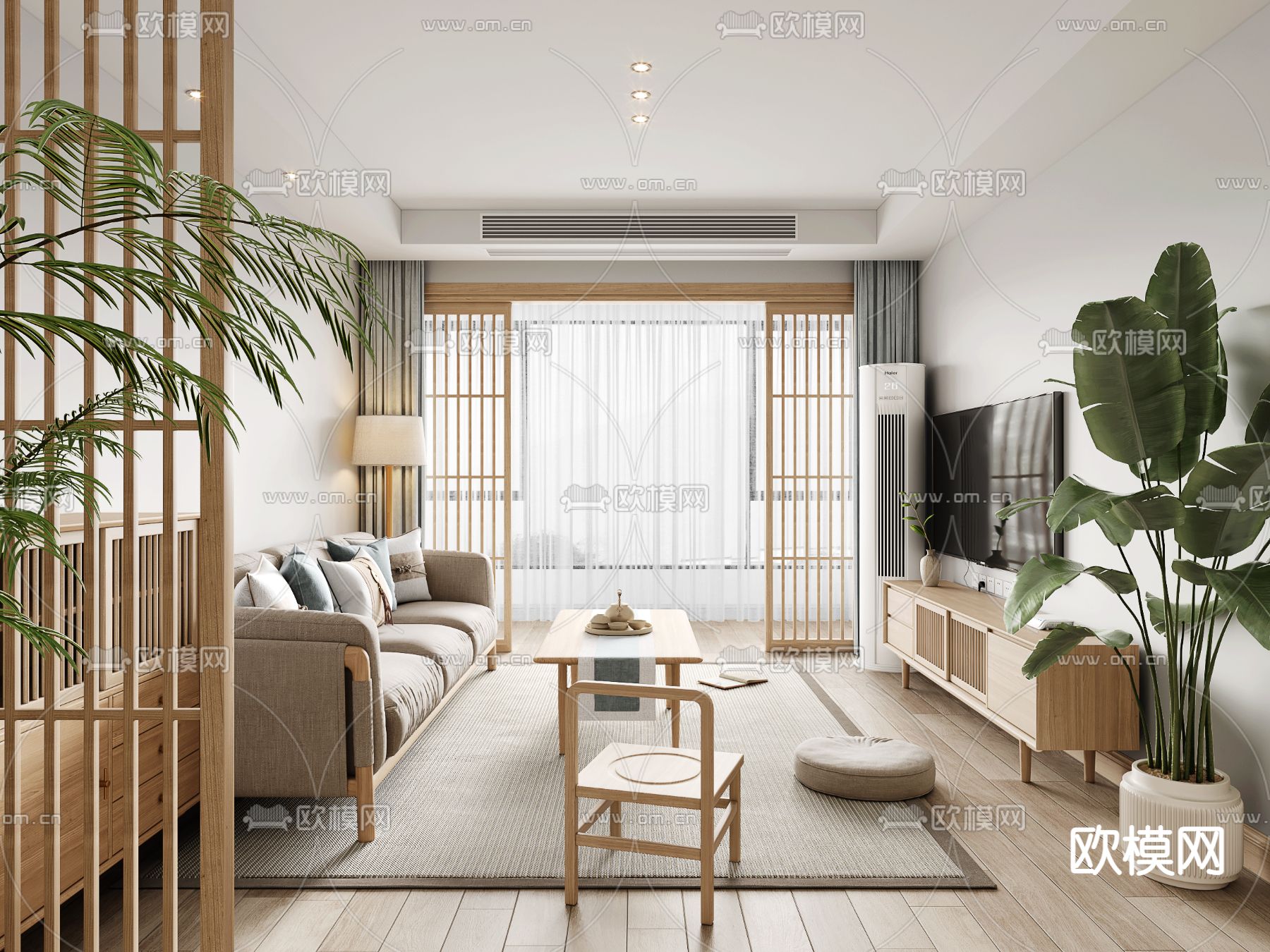 日式客厅su模型下载（渲染图1）