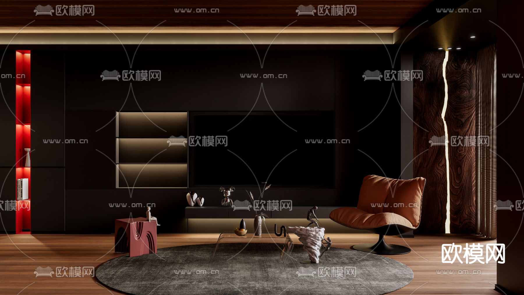 现代高级灰客厅餐厅su模型下载（渲染图3）