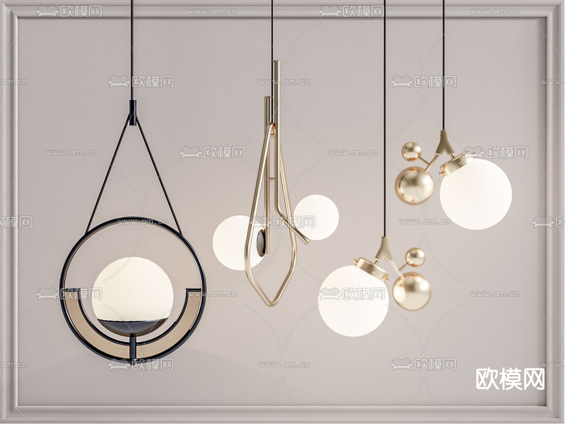 现代金属吊灯su模型下载（渲染图1）