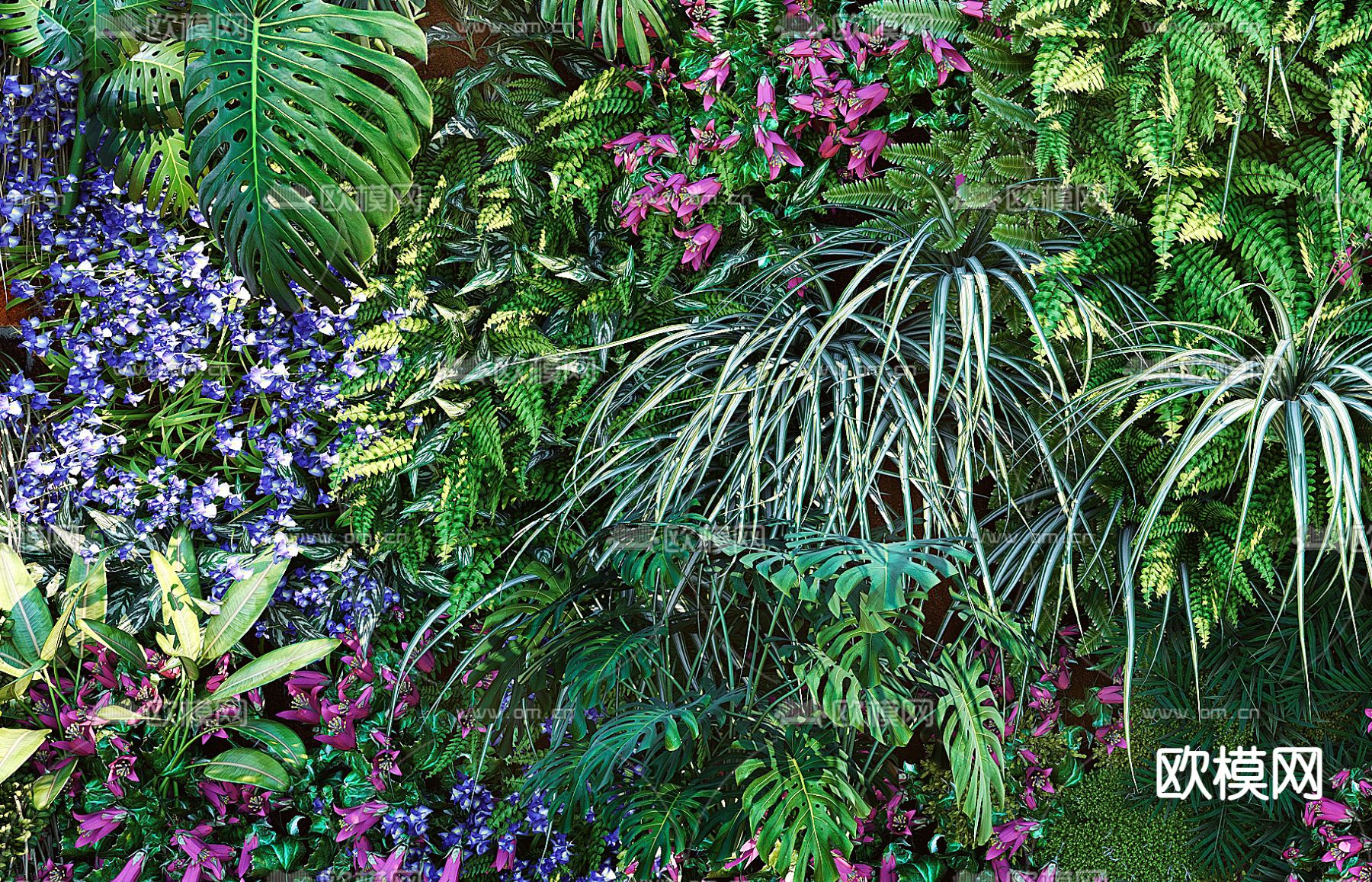 现代绿植植物墙3d模型下载（渲染图2）