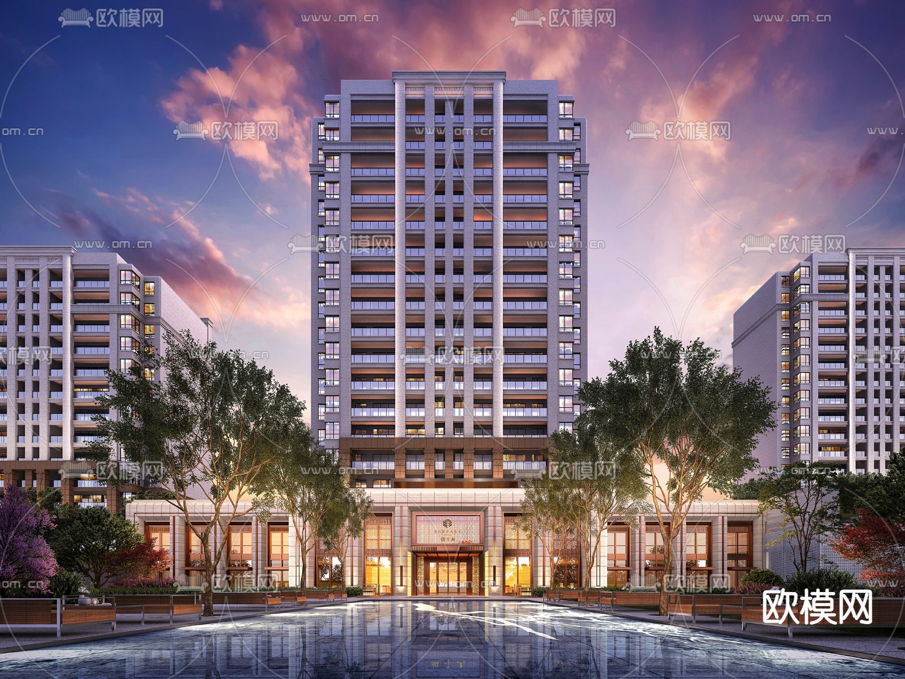 新古典住宅楼外观su模型下载（渲染图1）