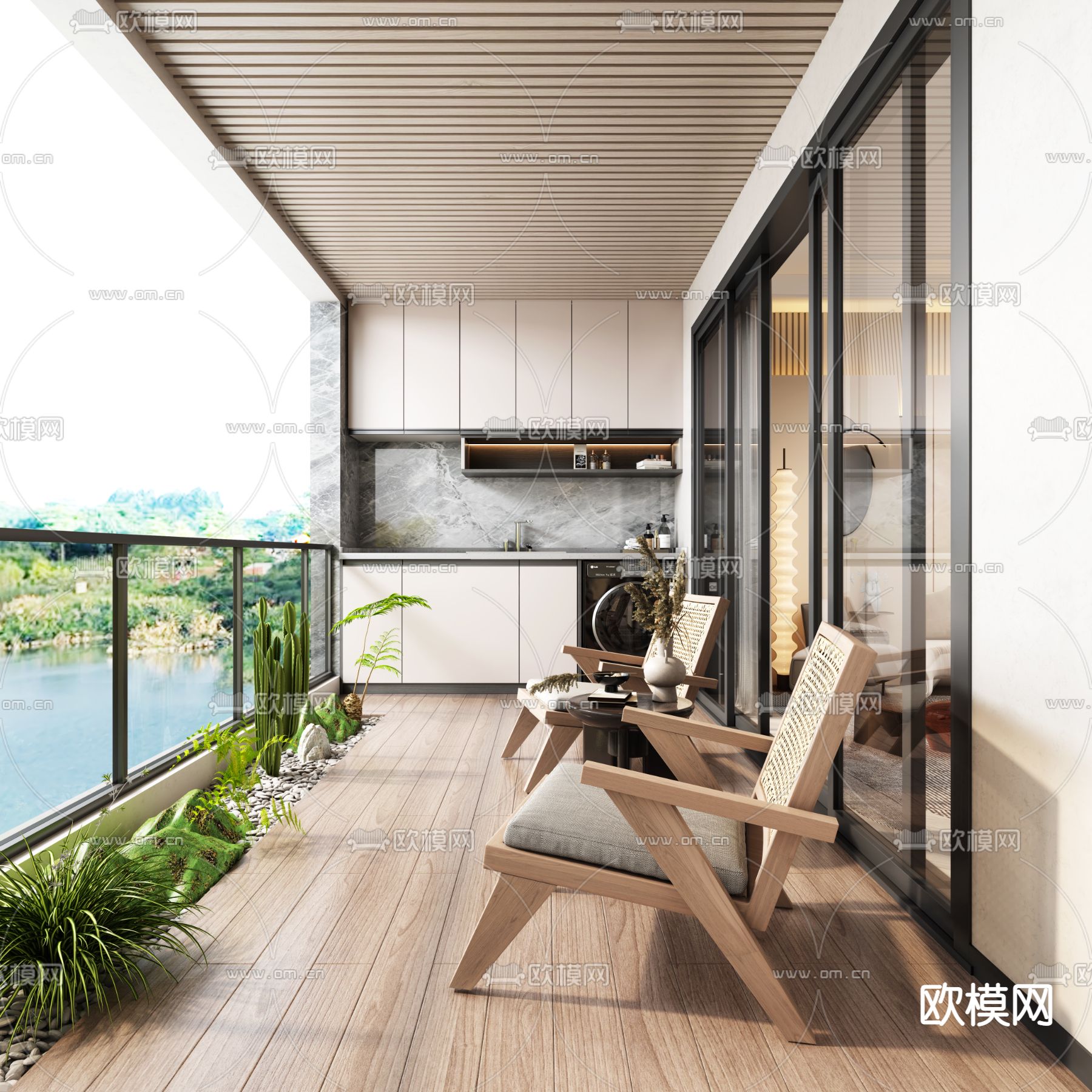 现代阳台3d模型下载_ID11827019_3dmax免费模型-欧模网