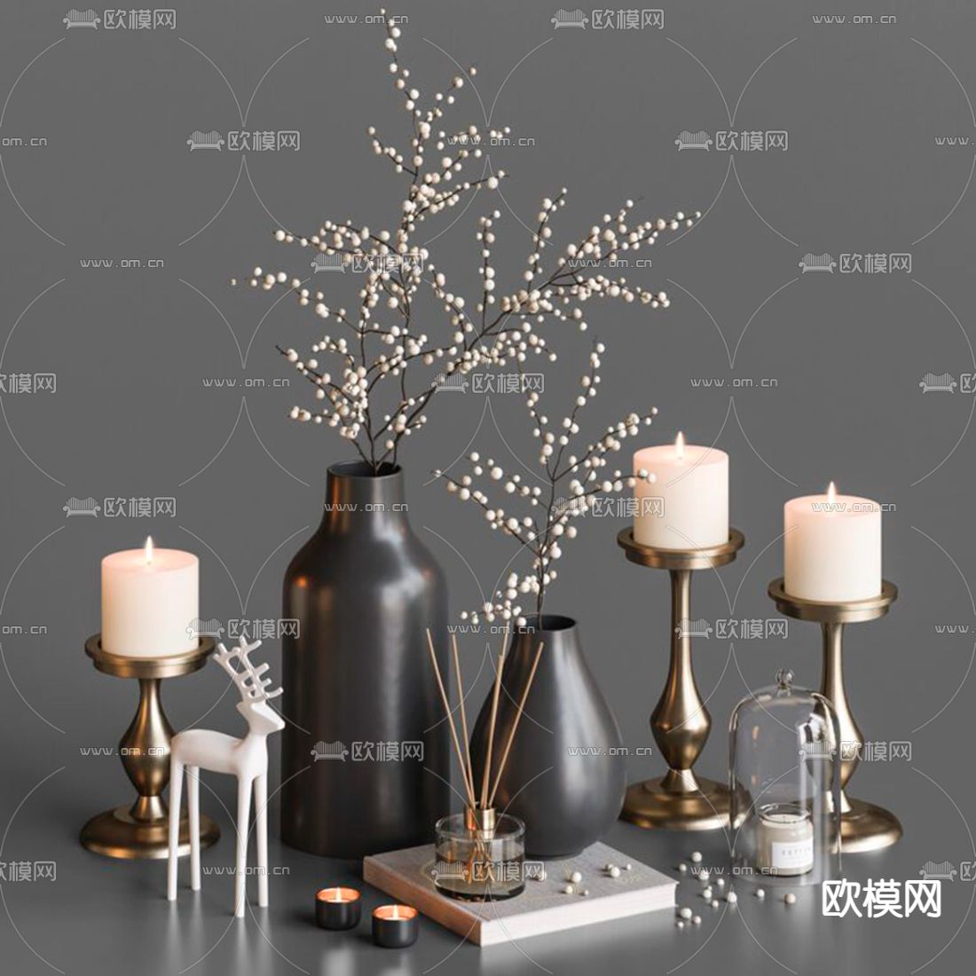 现代烛台香薰摆件3d模型