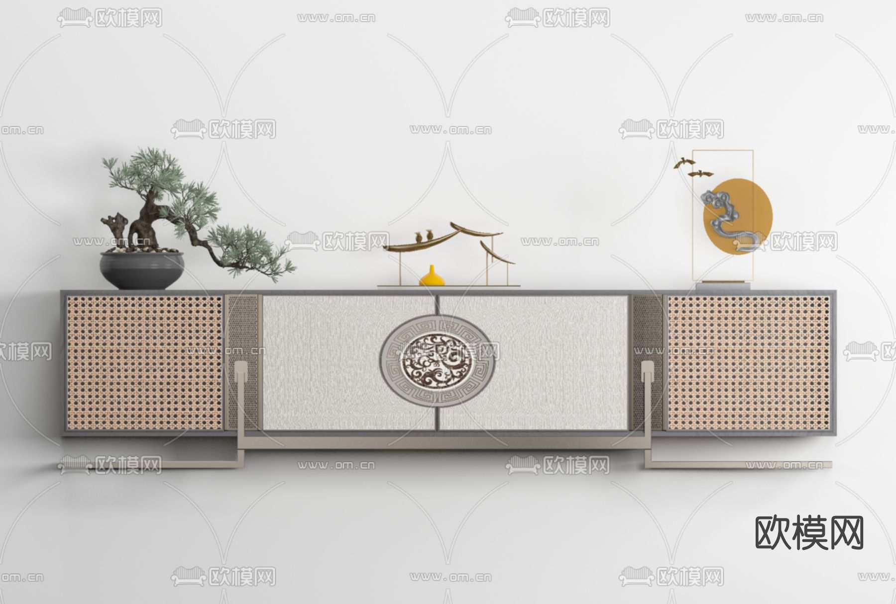 新中式电视柜免费3d模型下载