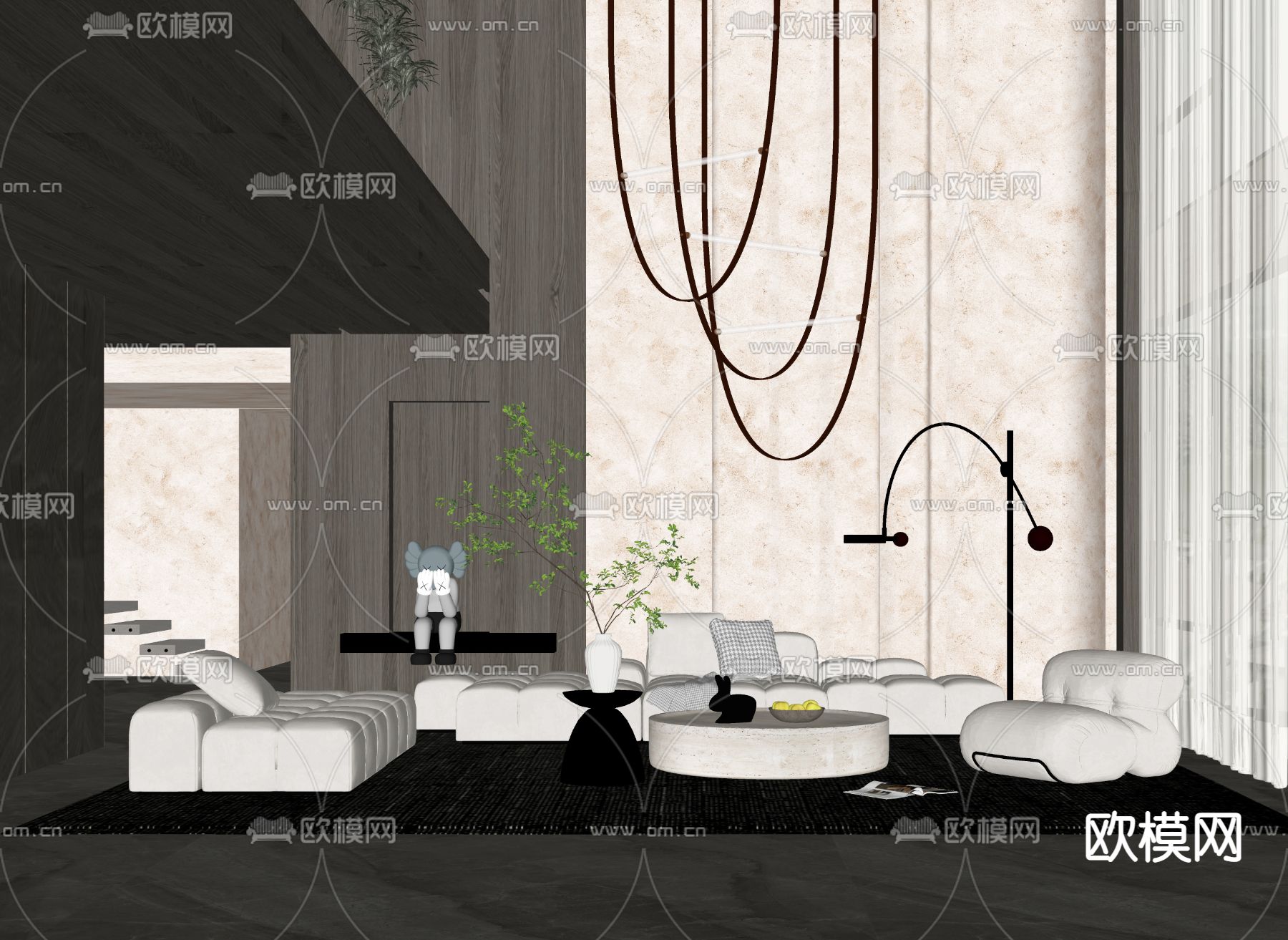 现代布艺组合沙发su模型下载（渲染图2）