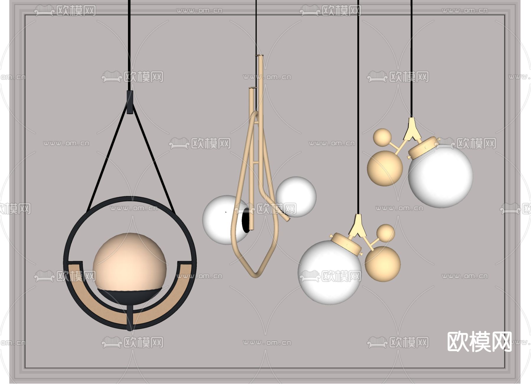 现代金属吊灯su模型下载（渲染图2）