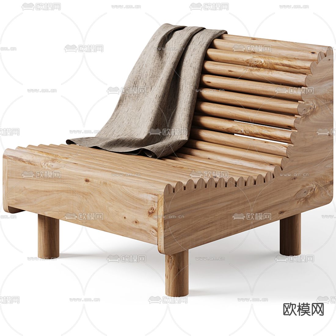 北欧实木户外休闲椅3d模型下载（渲染图1）