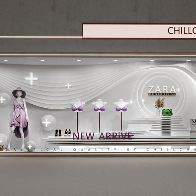  现代女装橱窗su模型 