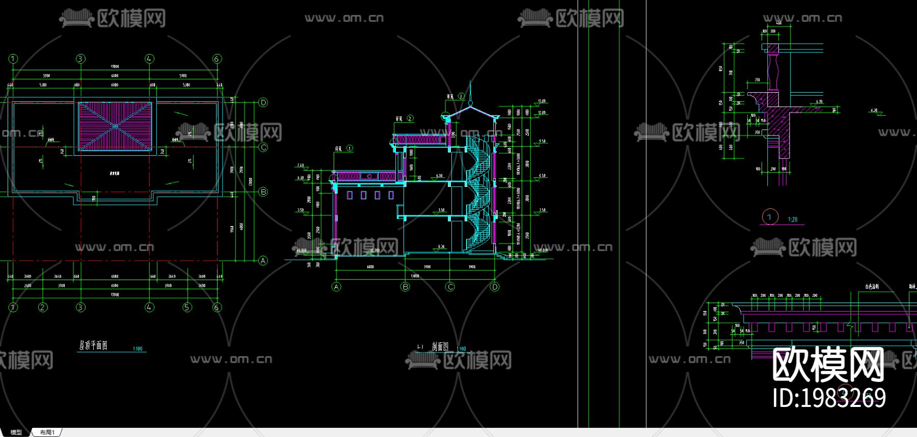 别墅建筑cad施工图下载（渲染图2）