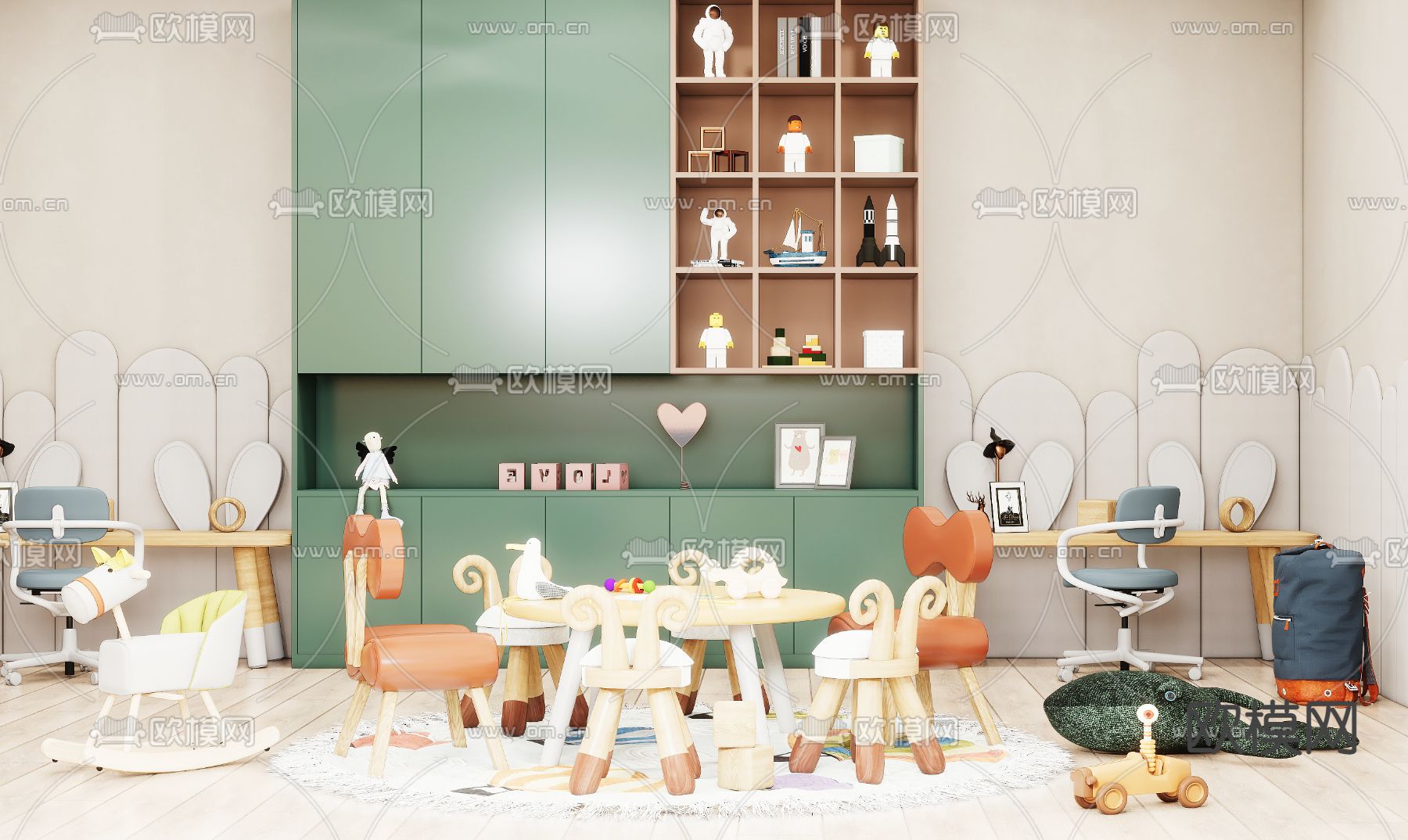 现代儿童桌椅组合su模型下载（渲染图1）