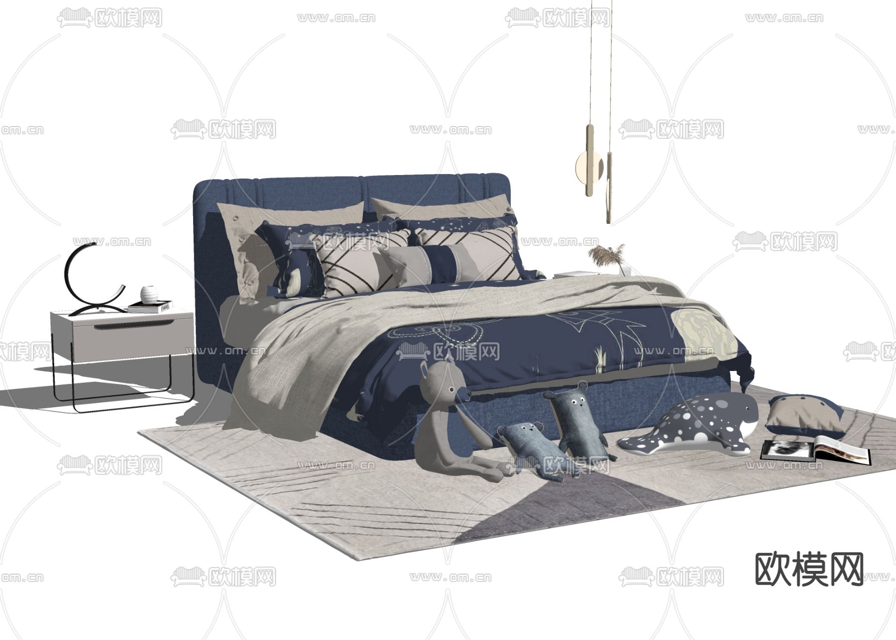 现代儿童双人床su模型下载（渲染图2）