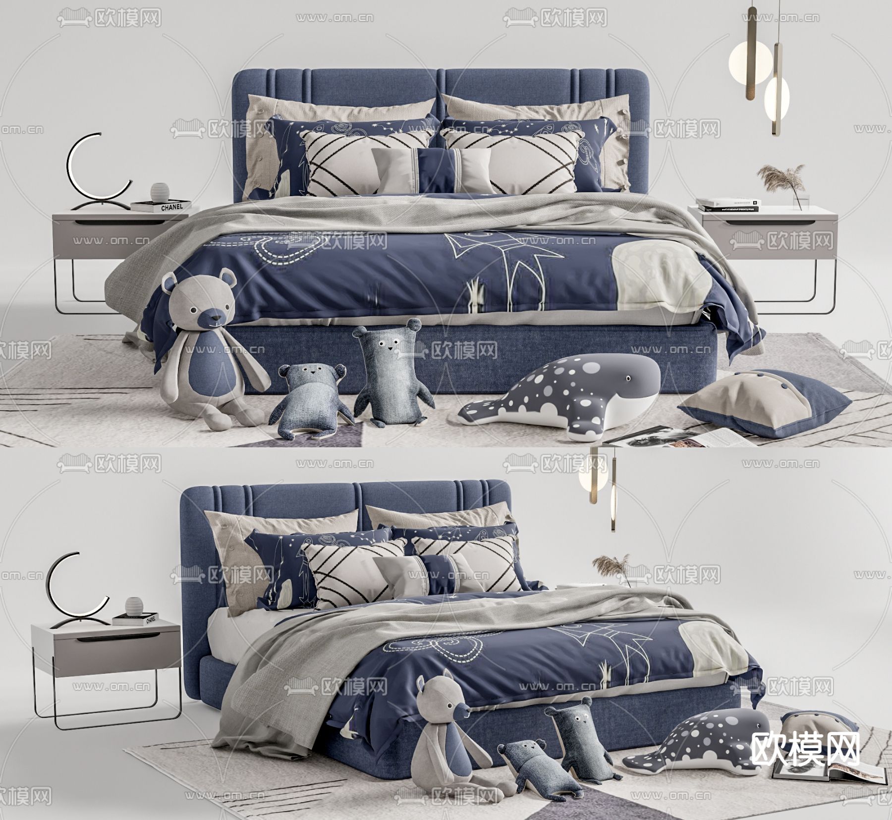 现代儿童双人床su模型下载（渲染图1）