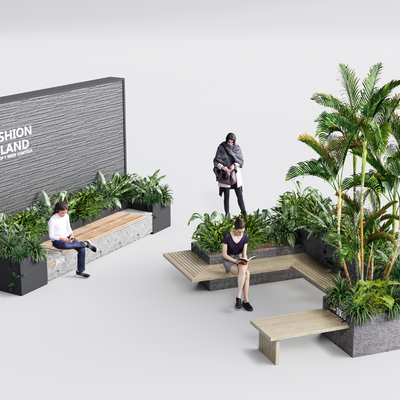  现代灌木花池su模型 