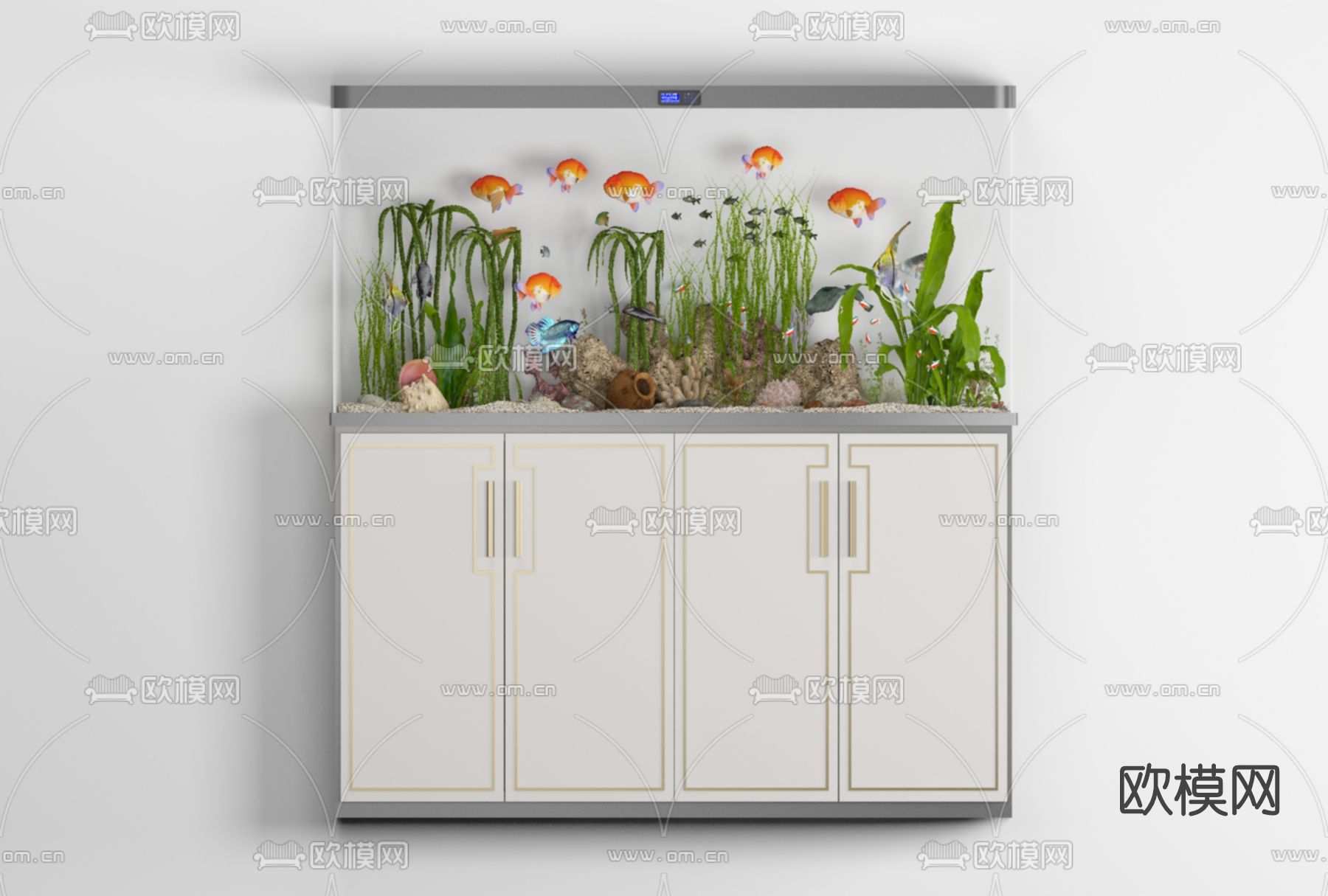 新中式鱼缸水族箱免费3d模型下载