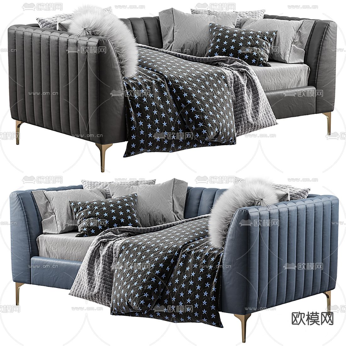 现代布艺沙发床3d模型下载（渲染图3）