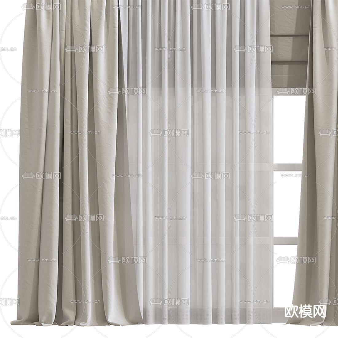 现代布艺窗帘3d模型下载（渲染图3）