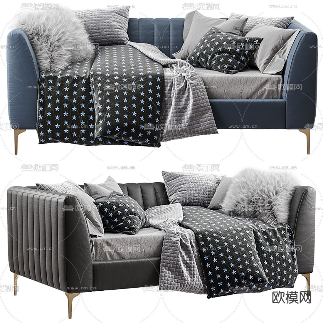 现代布艺沙发床3d模型下载（渲染图1）