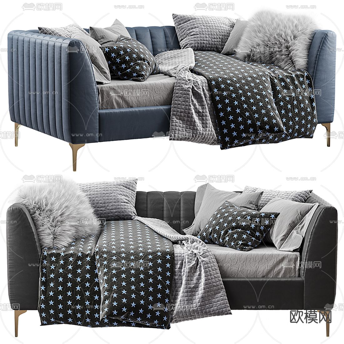 现代布艺沙发床3d模型下载（渲染图2）