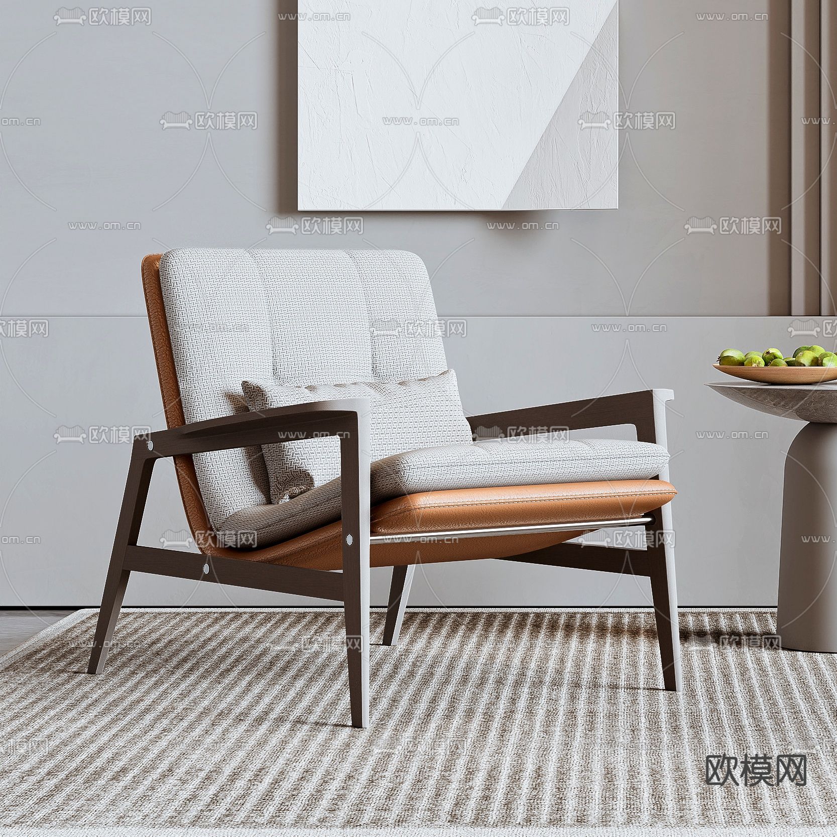 现代布艺休闲椅3d模型下载（渲染图2）