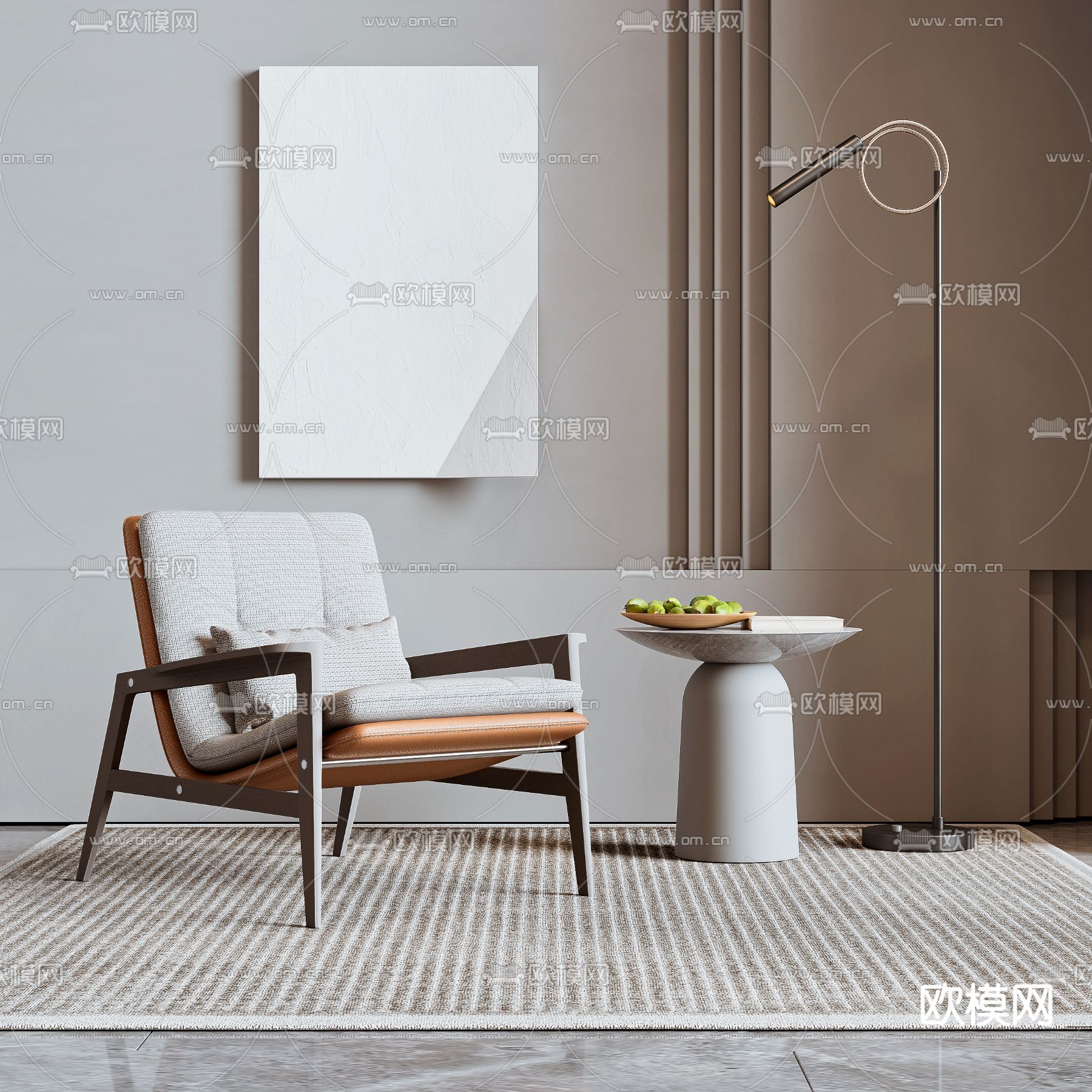 现代布艺休闲椅3d模型下载（渲染图1）