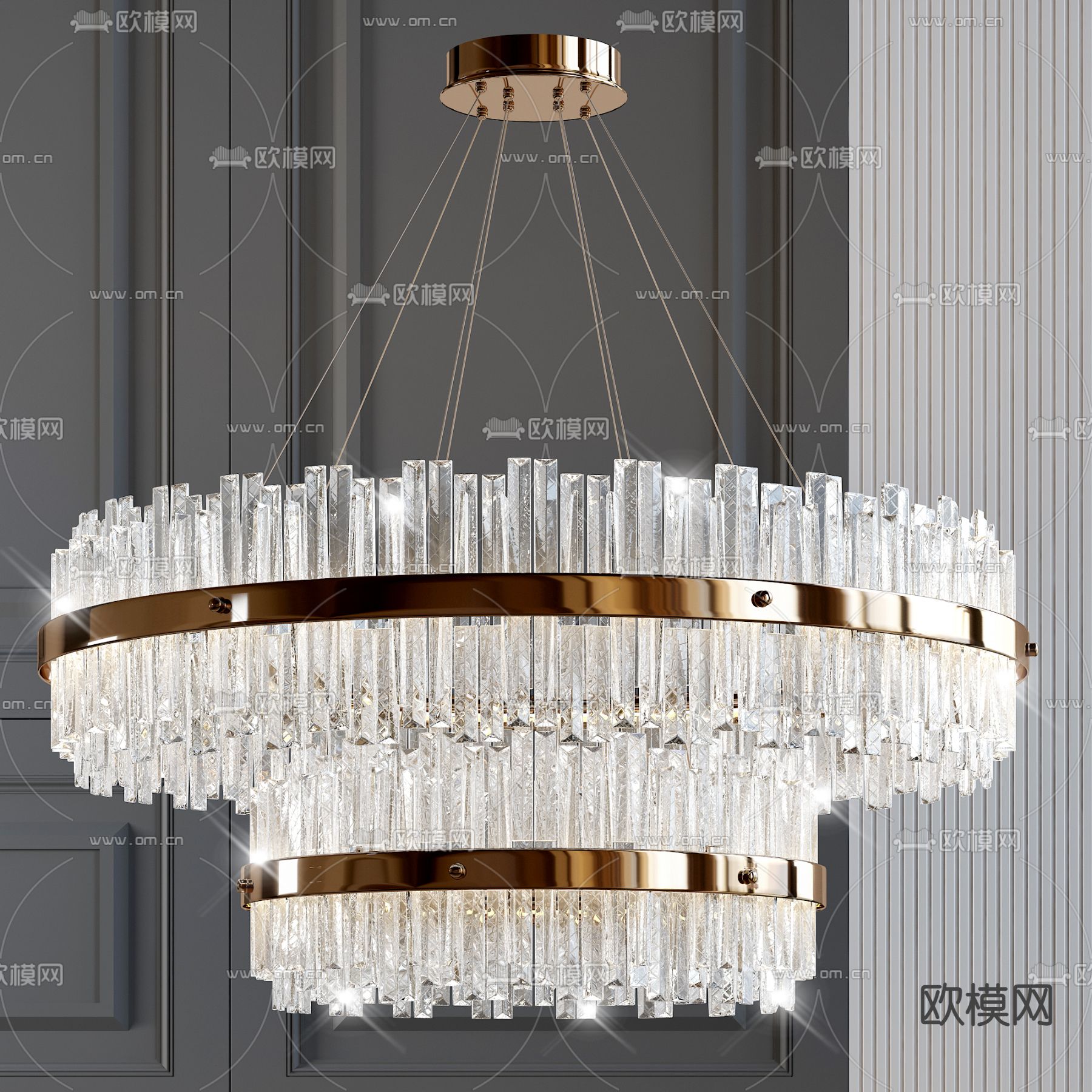 现代轻奢水晶双层吊灯3d模型下载