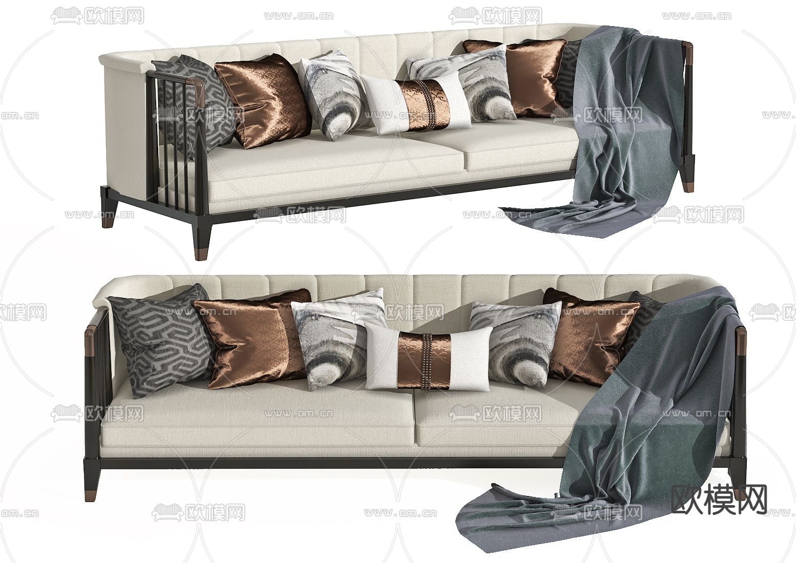 新中式布艺双人沙发3d模型下载