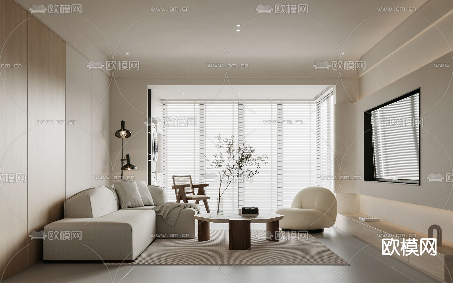 侘寂风客厅餐厅3d模型