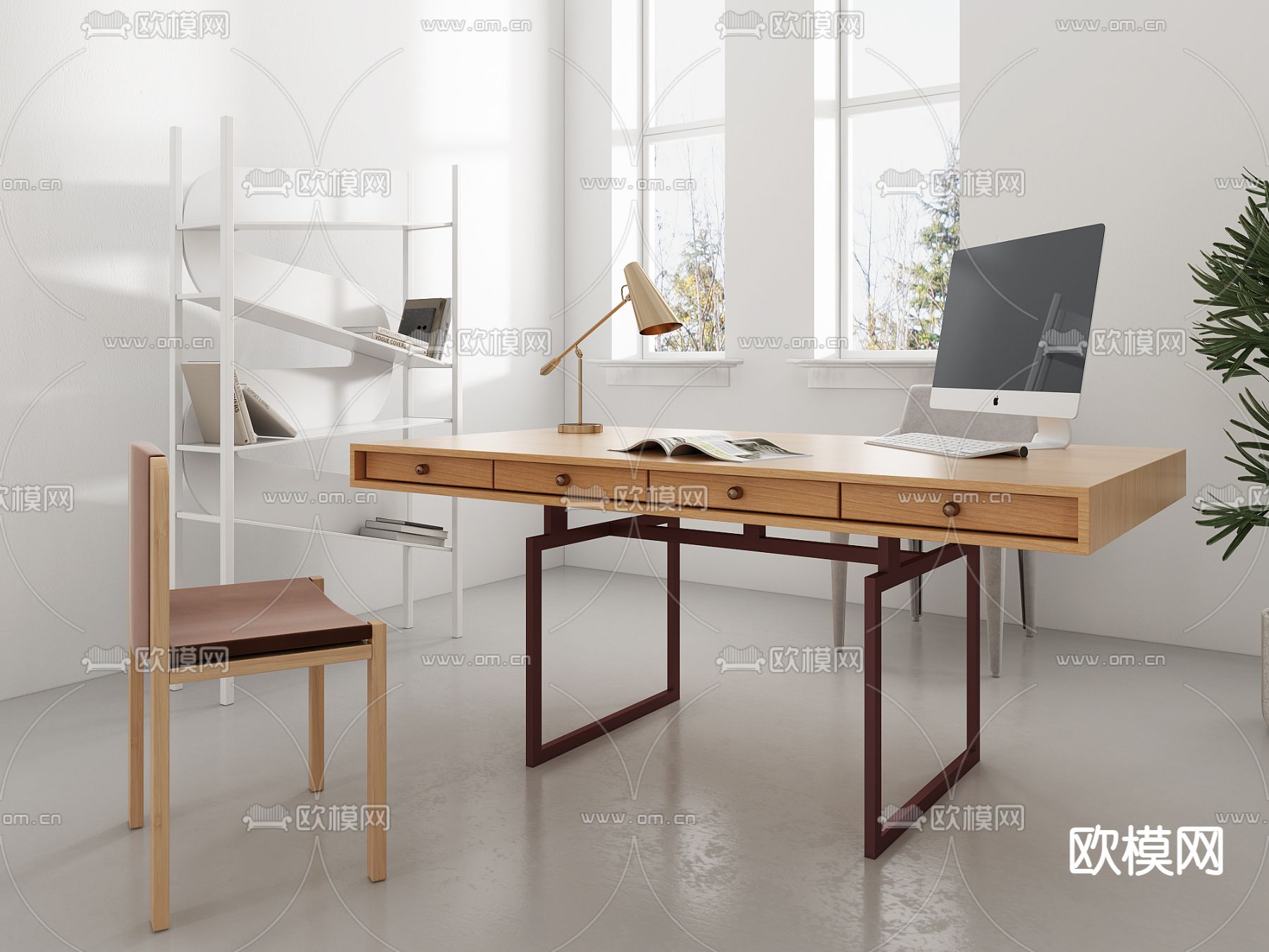 现代木制书桌椅3d模型