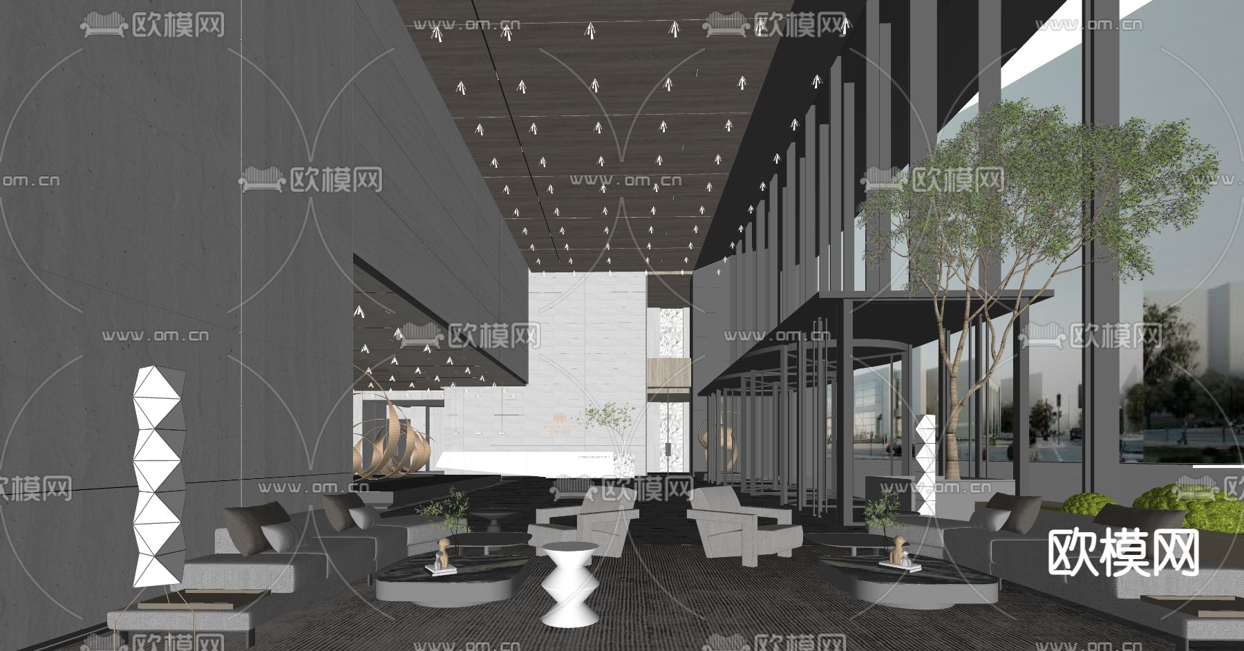 现代酒店大堂su模型下载（渲染图2）