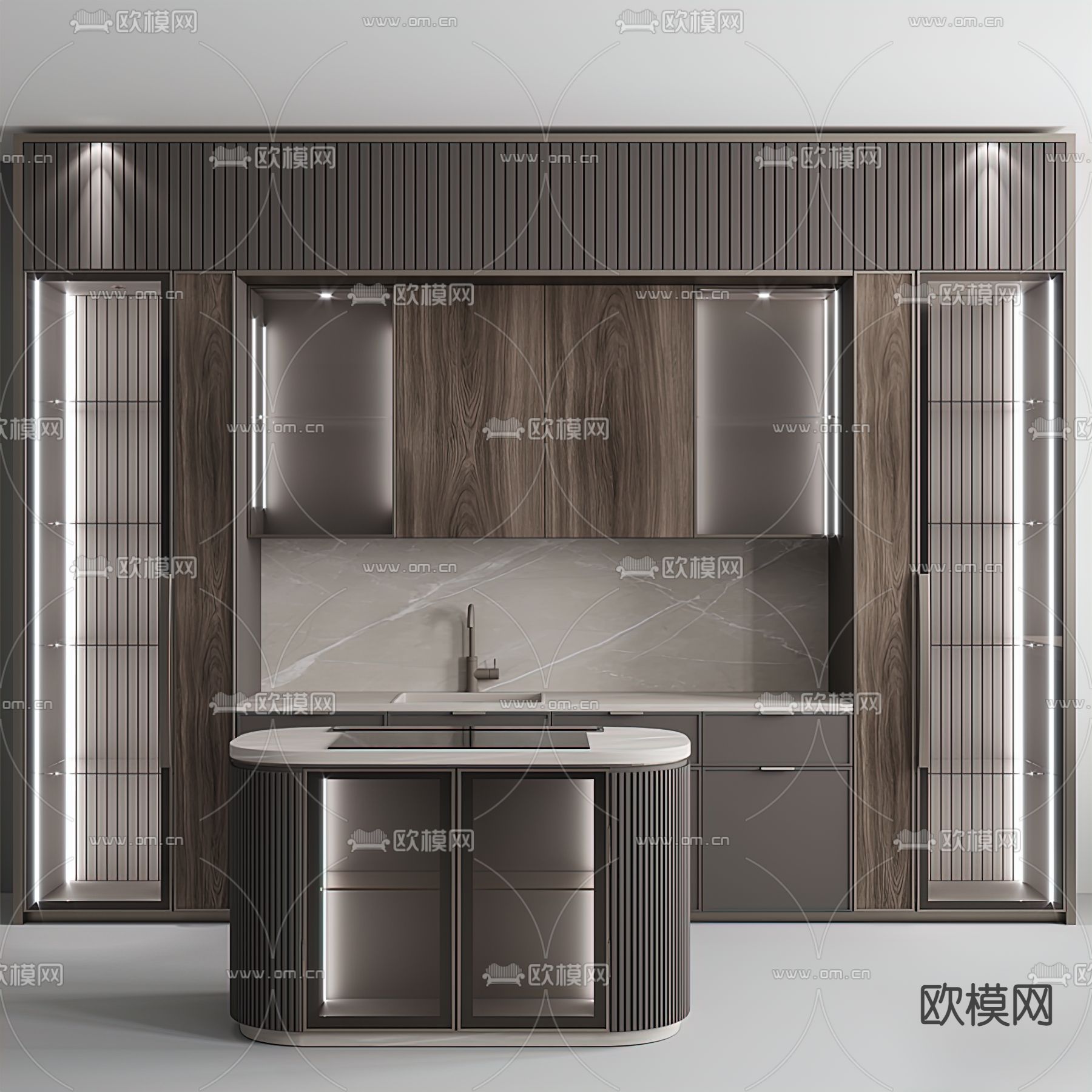 现代中岛厨房橱柜3d模型下载（渲染图1）