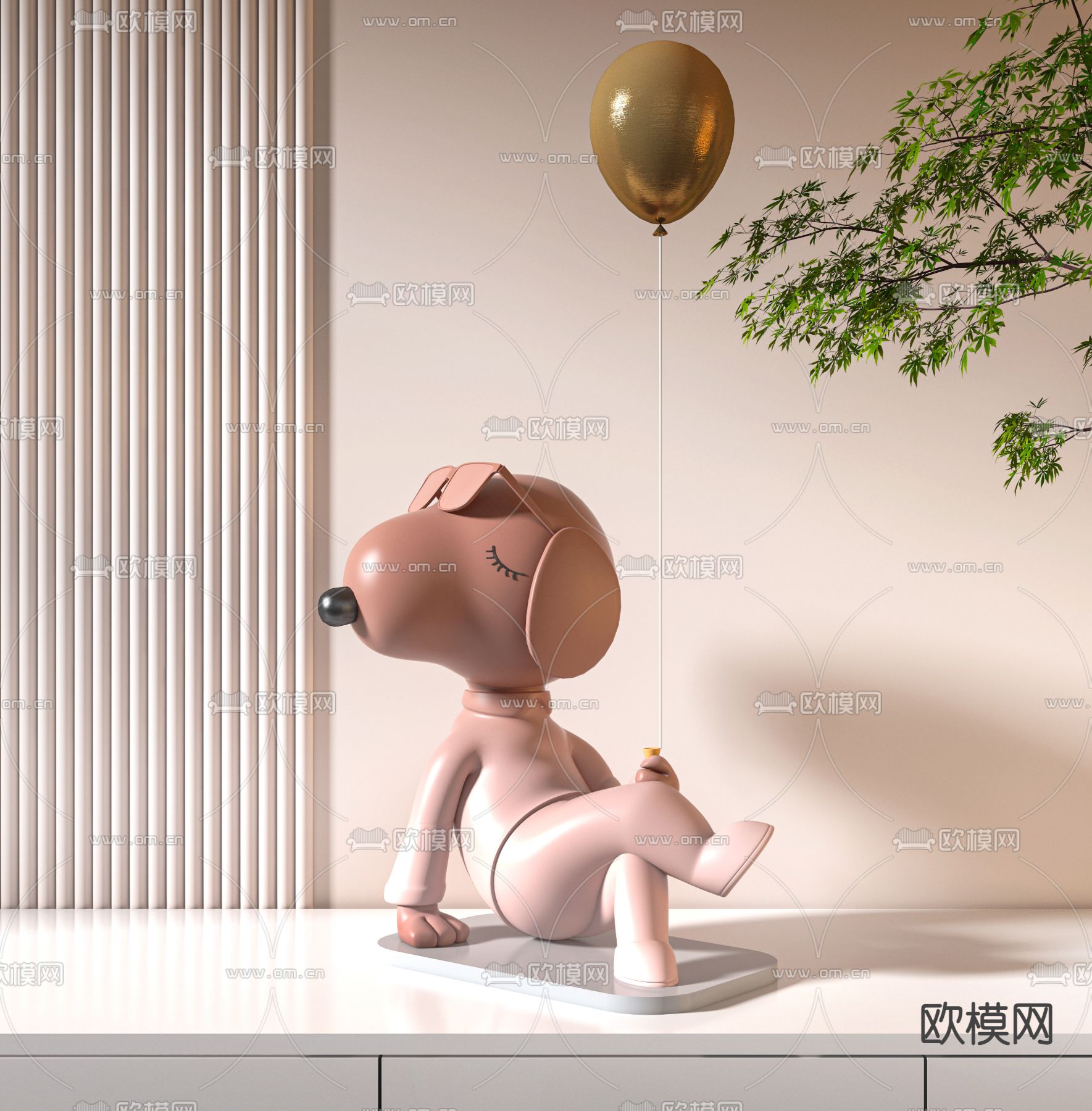 现代卡通狗雕塑摆件su模型下载（渲染图1）