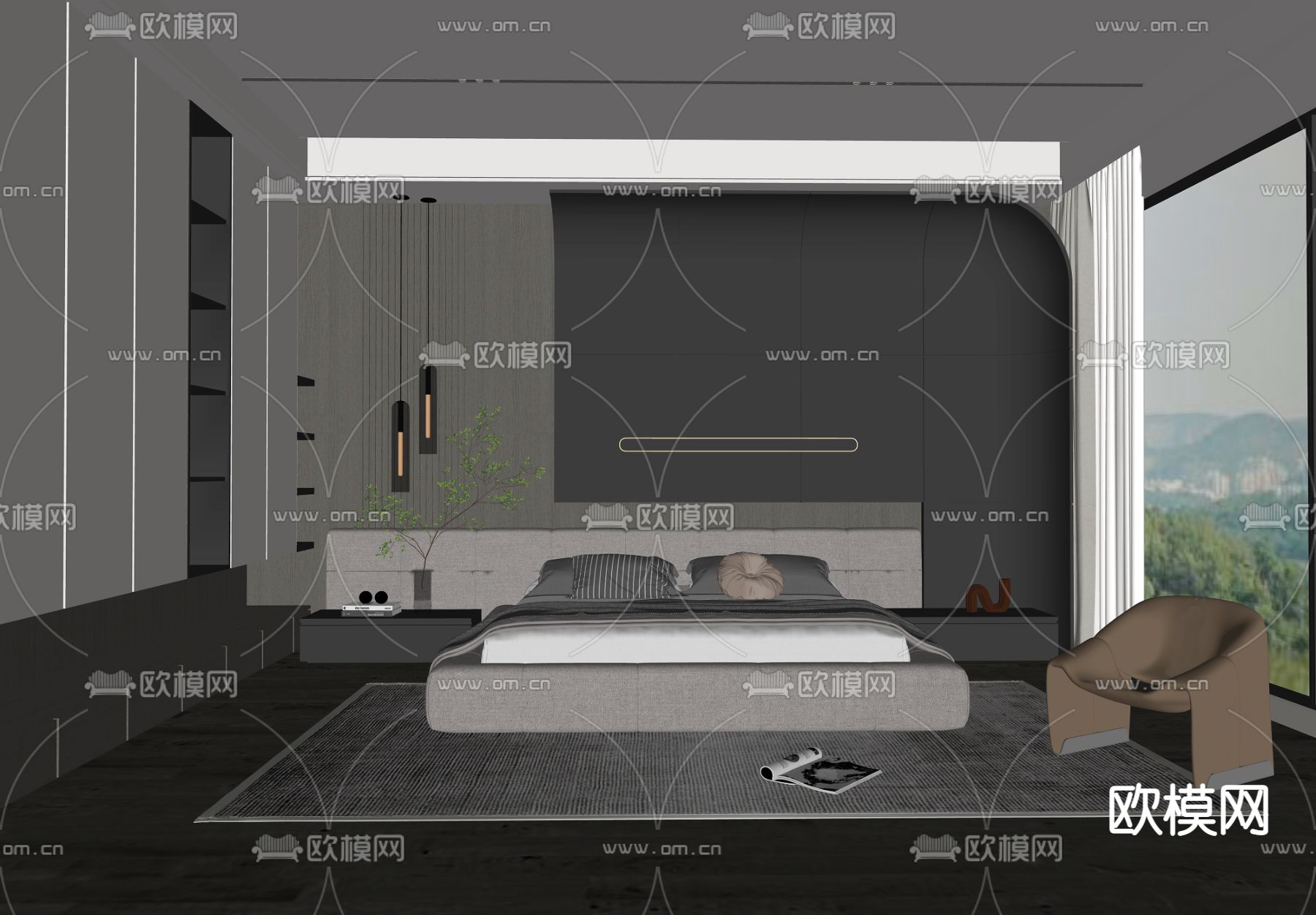 现代卧室su模型下载（渲染图2）
