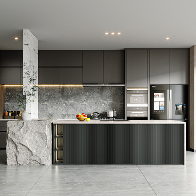  现代开放式厨房su模型 