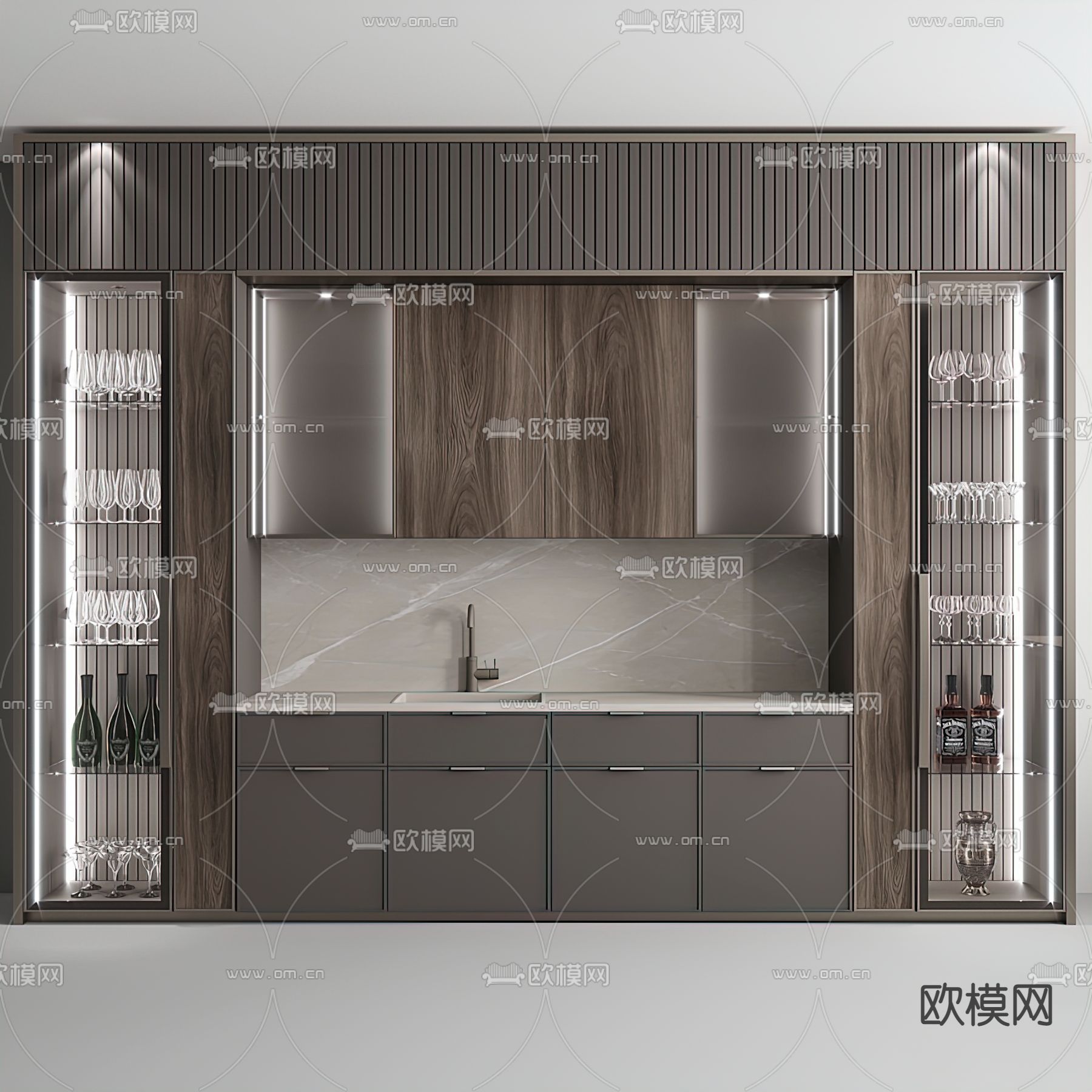 现代中岛厨房橱柜3d模型下载（渲染图3）