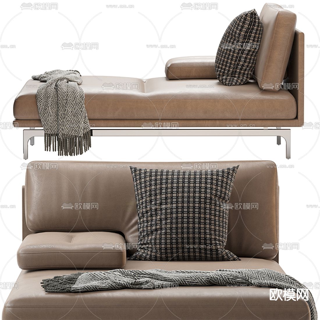 现代皮革贵妃椅3d模型下载（渲染图2）