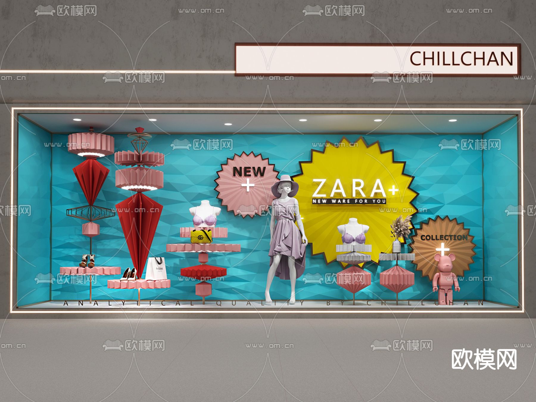 现代女装橱窗su模型下载（渲染图1）