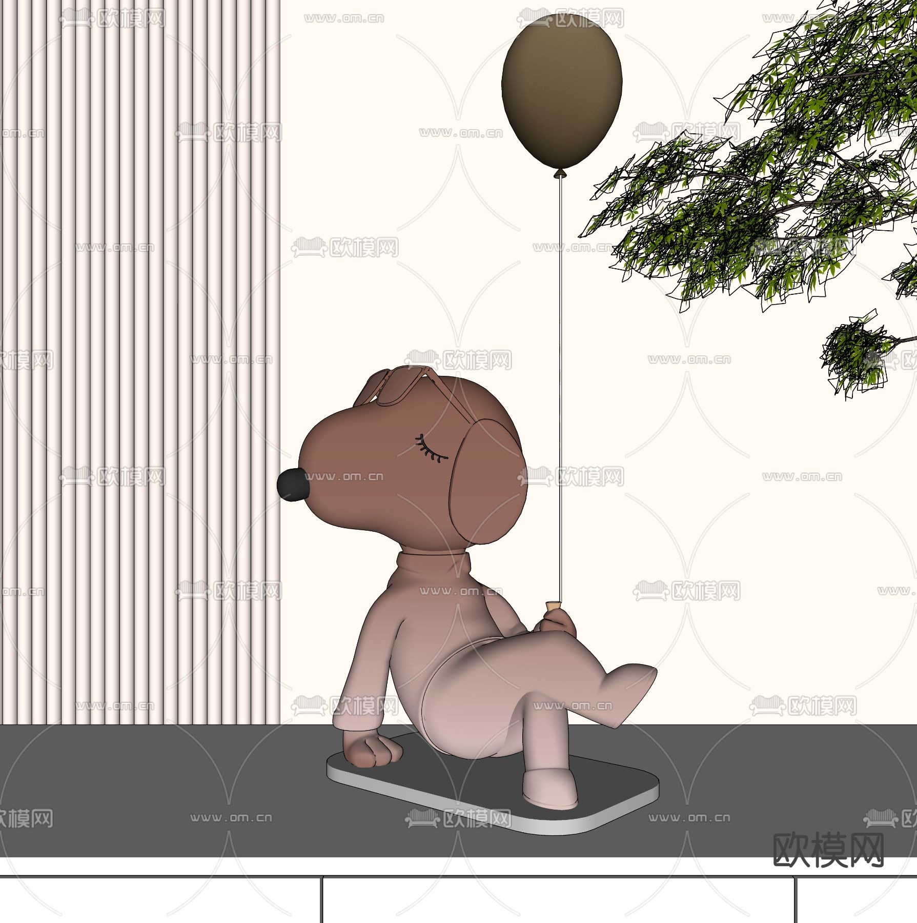 现代卡通狗雕塑摆件su模型下载（渲染图2）