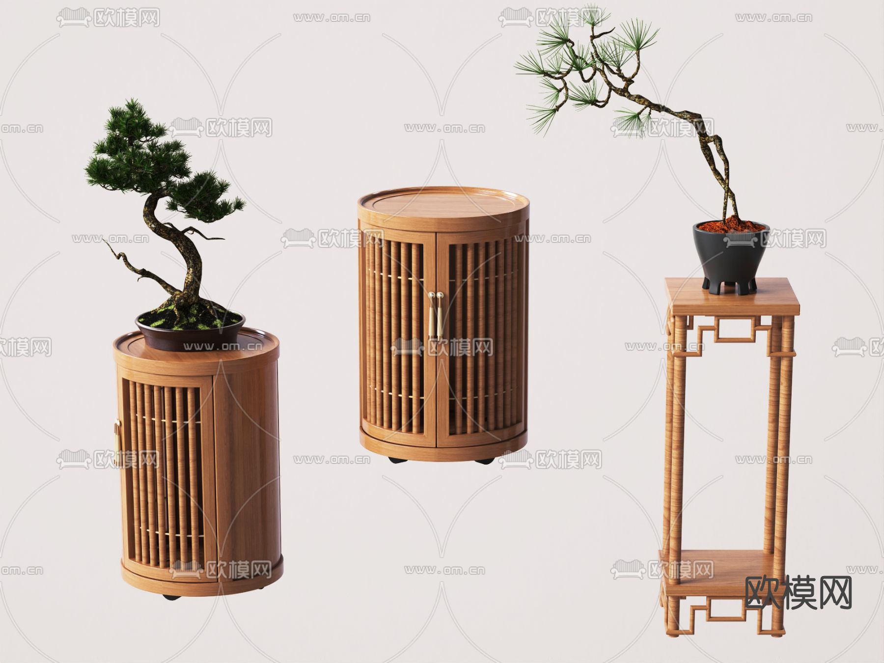 新中式实木边几角几免费3d模型下载