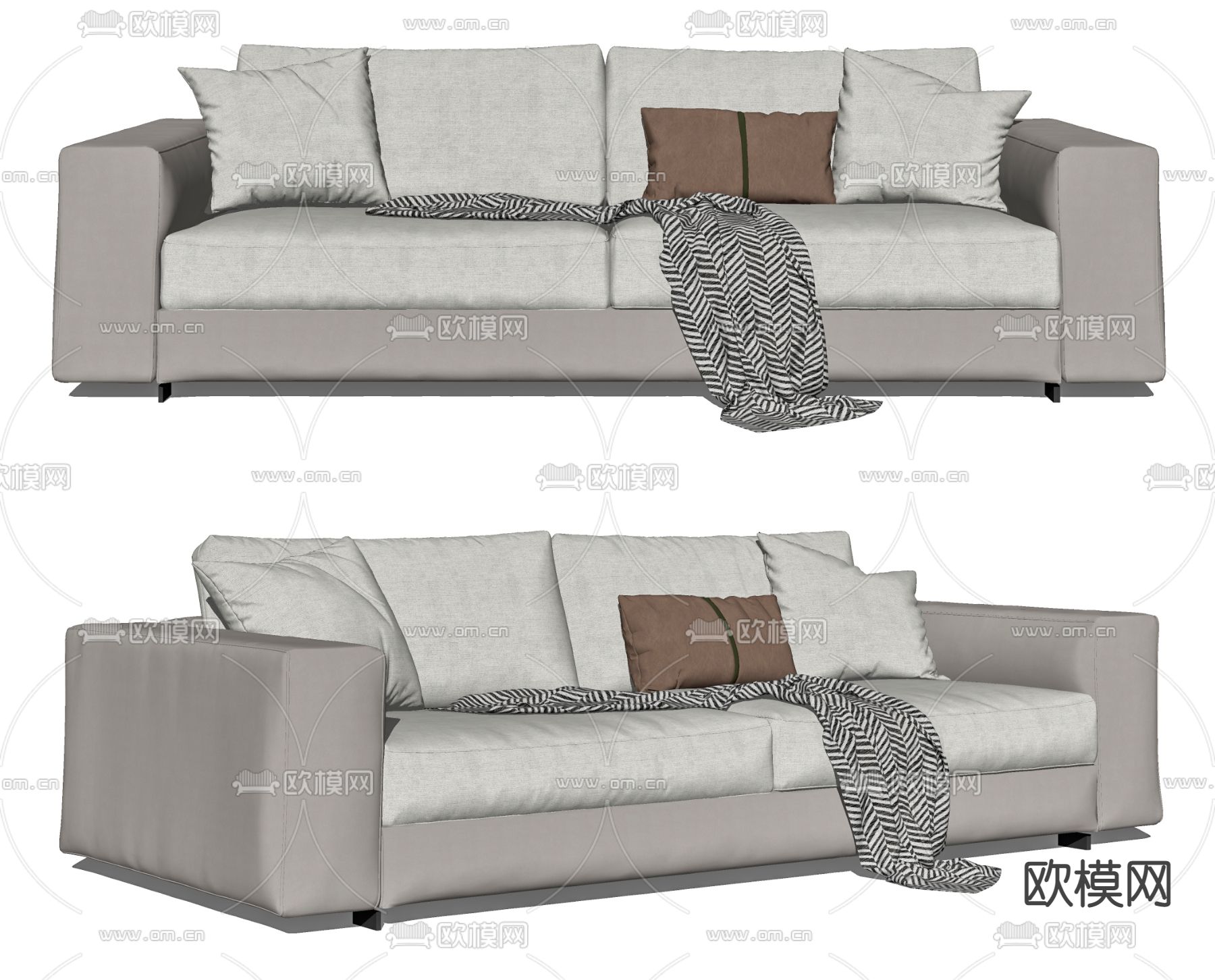 现代布艺多人沙发su模型下载（渲染图2）
