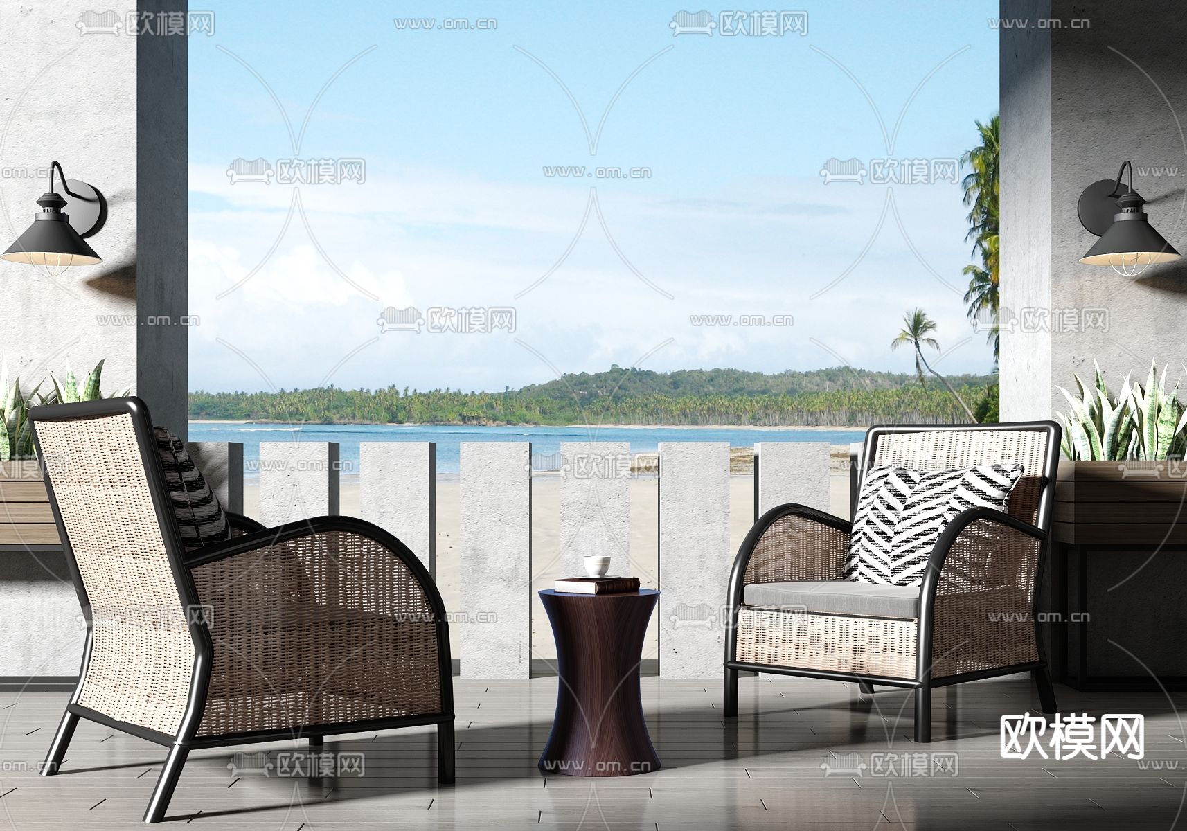 现代户外藤编休闲椅3d模型下载