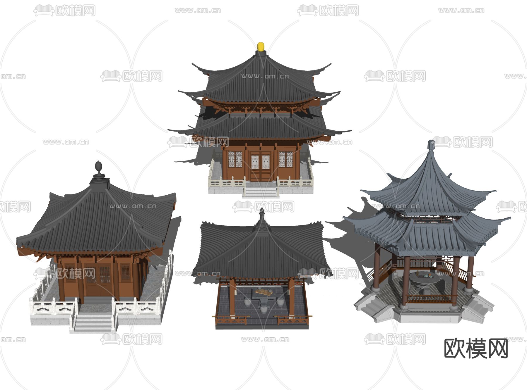 新中式亭子景观su模型下载（渲染图2）