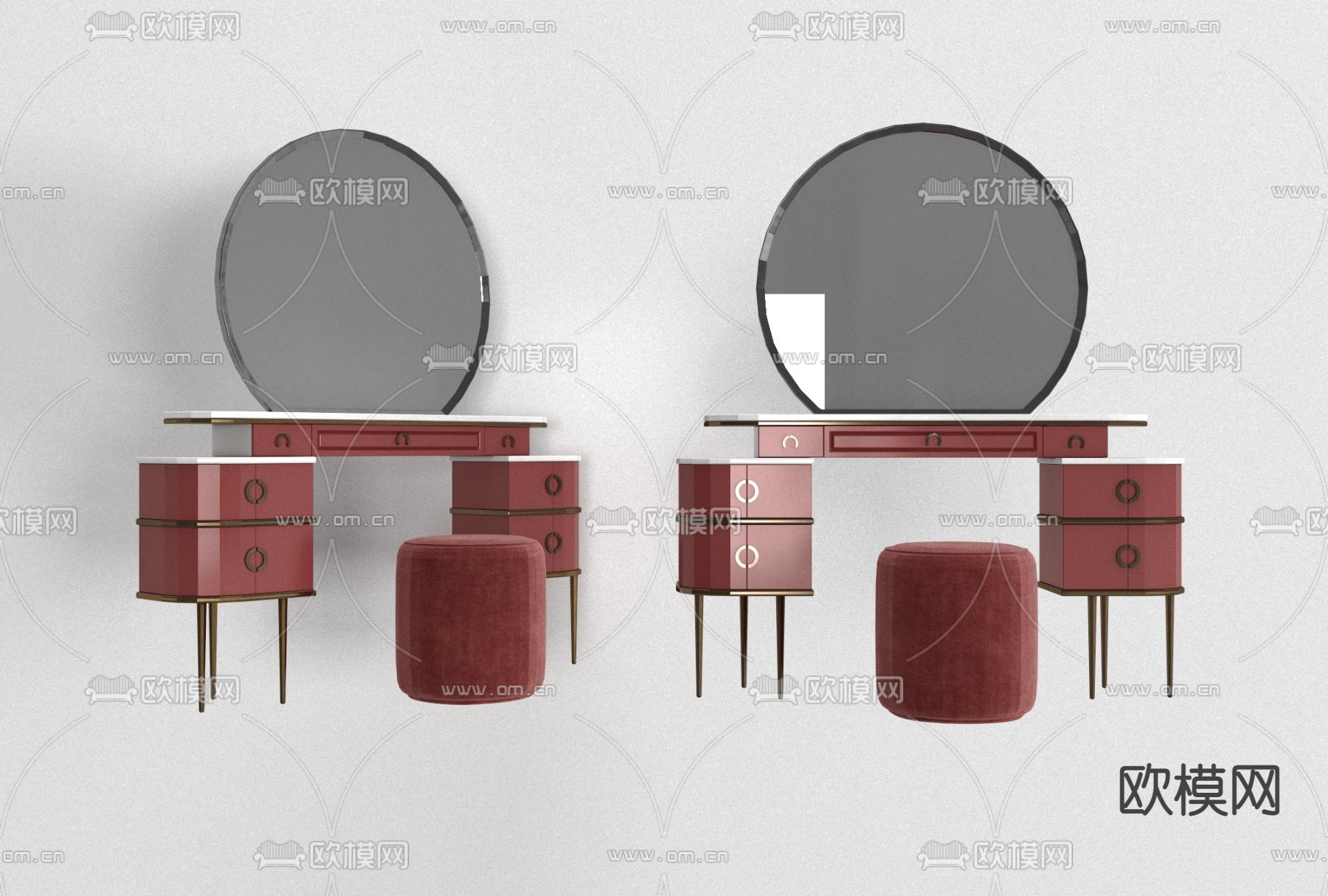 现代轻奢梳妆台椅免费3d模型下载