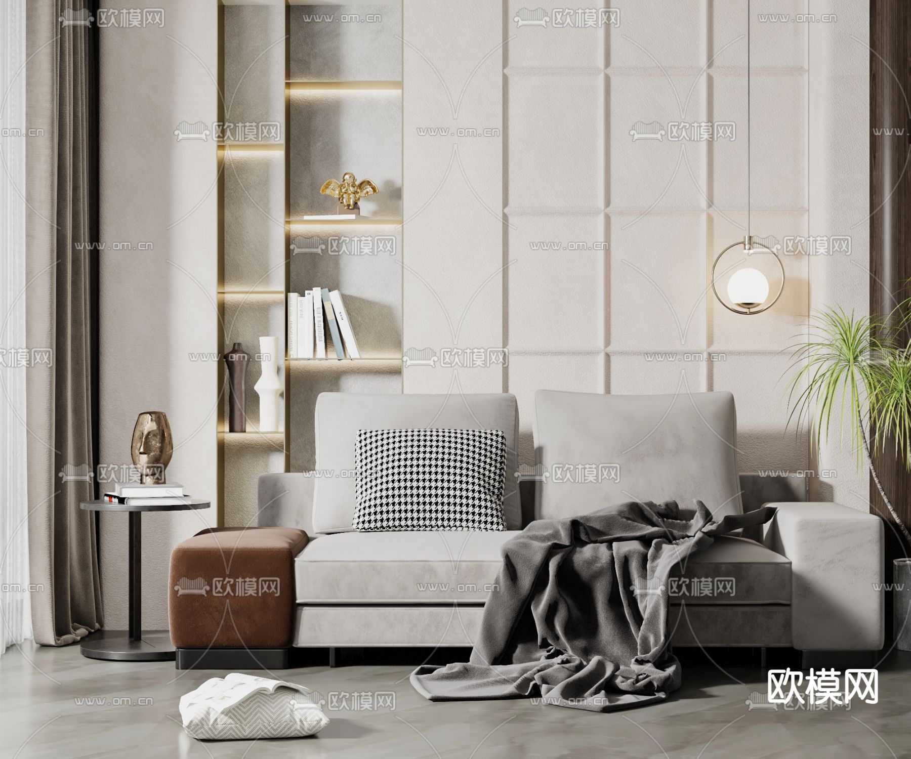 现代布艺双人沙发3d模型下载