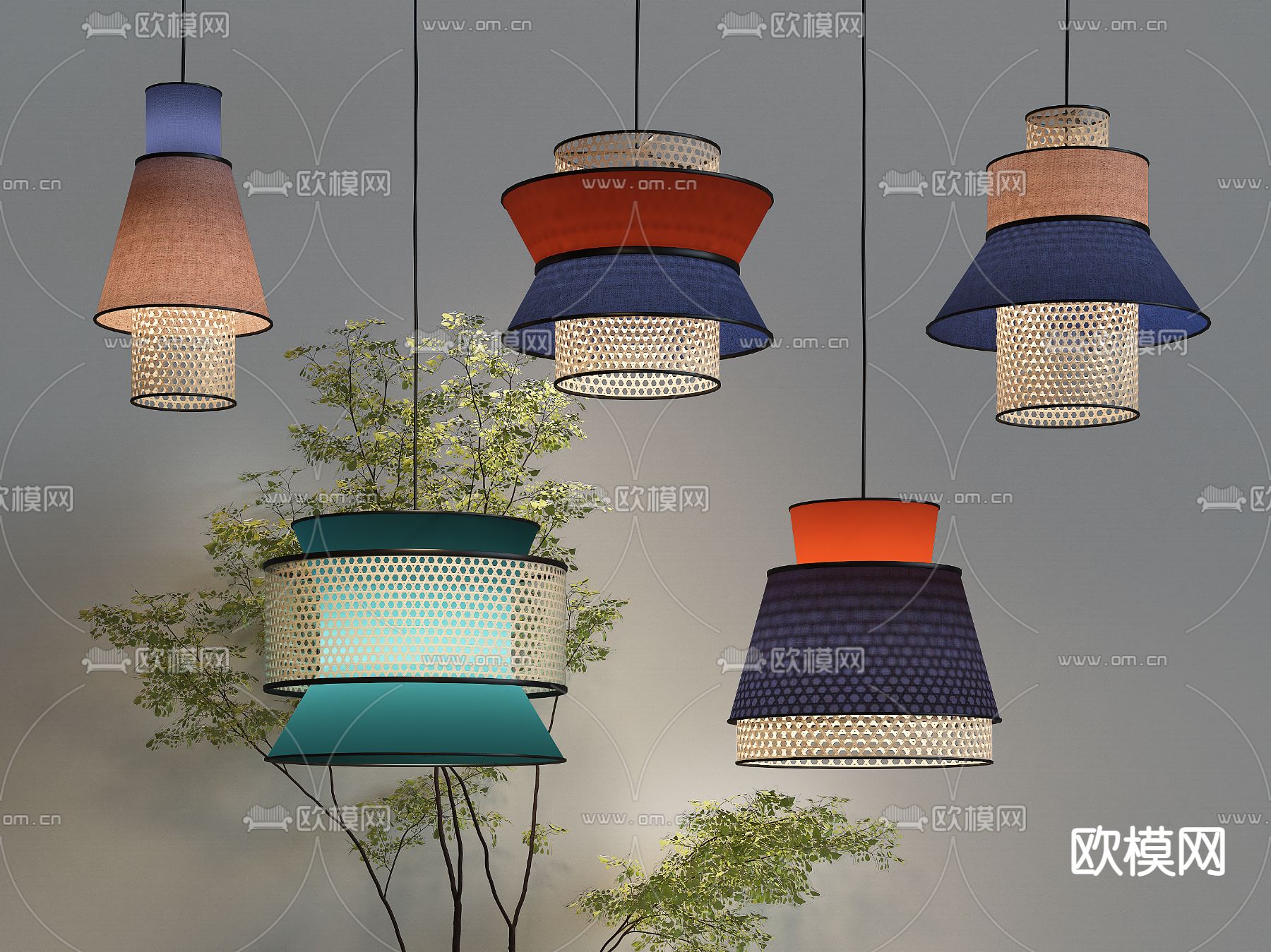 东南亚藤编吊灯3d模型下载